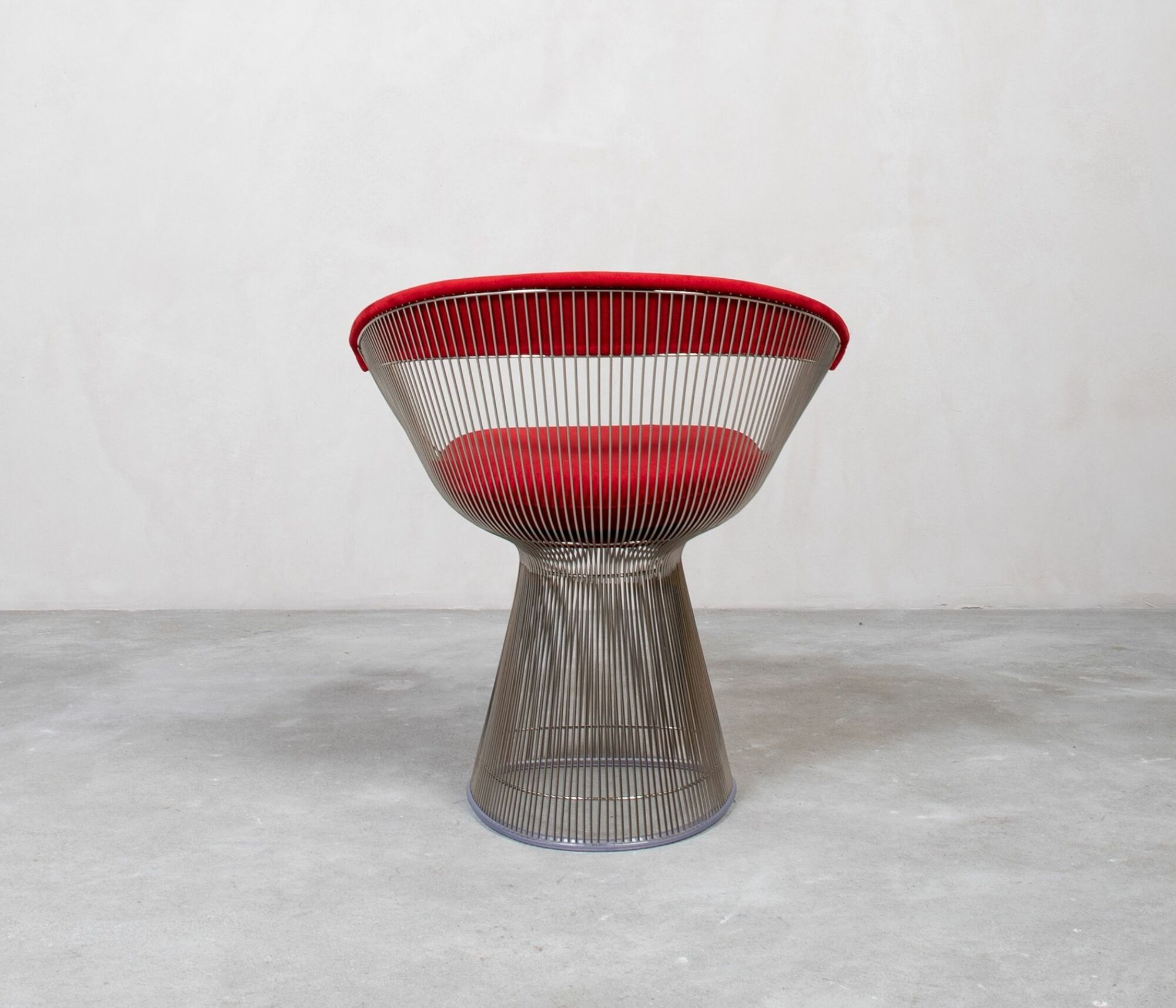 Knoll Platner Arm Chair aus Metall mit rotem Kissen 1