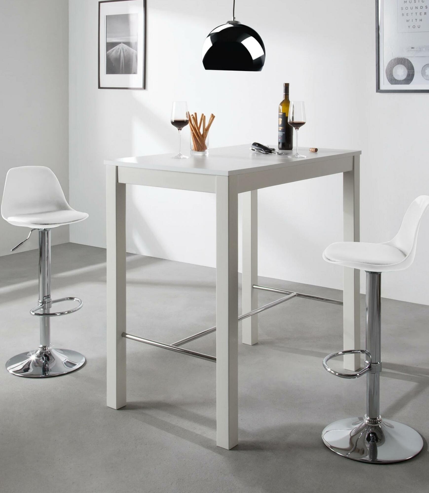 2x Set Barstuhl aus Kunststoff und Edelstahl Weiß 7
