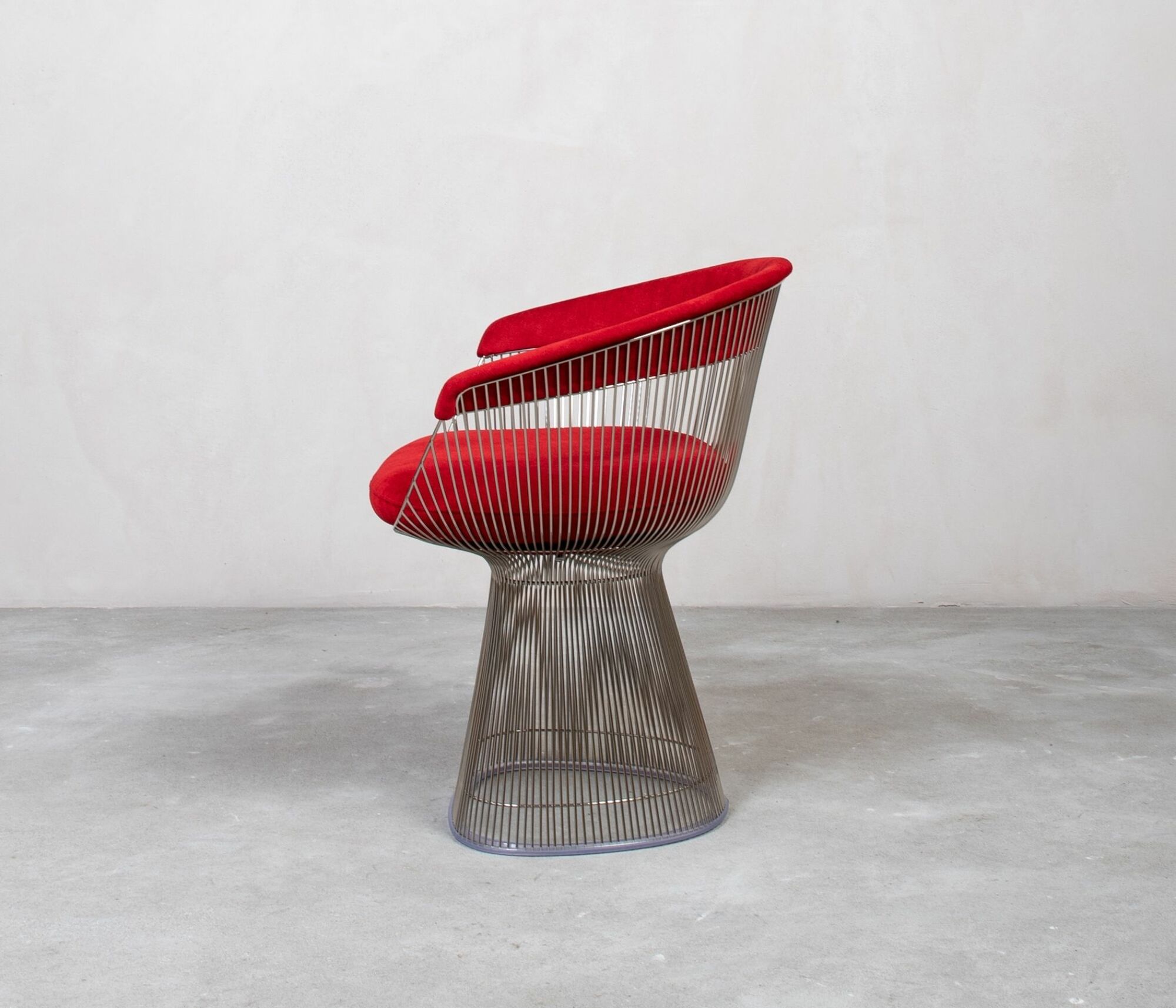 Knoll Platner Arm Chair aus Metall mit rotem Kissen 4