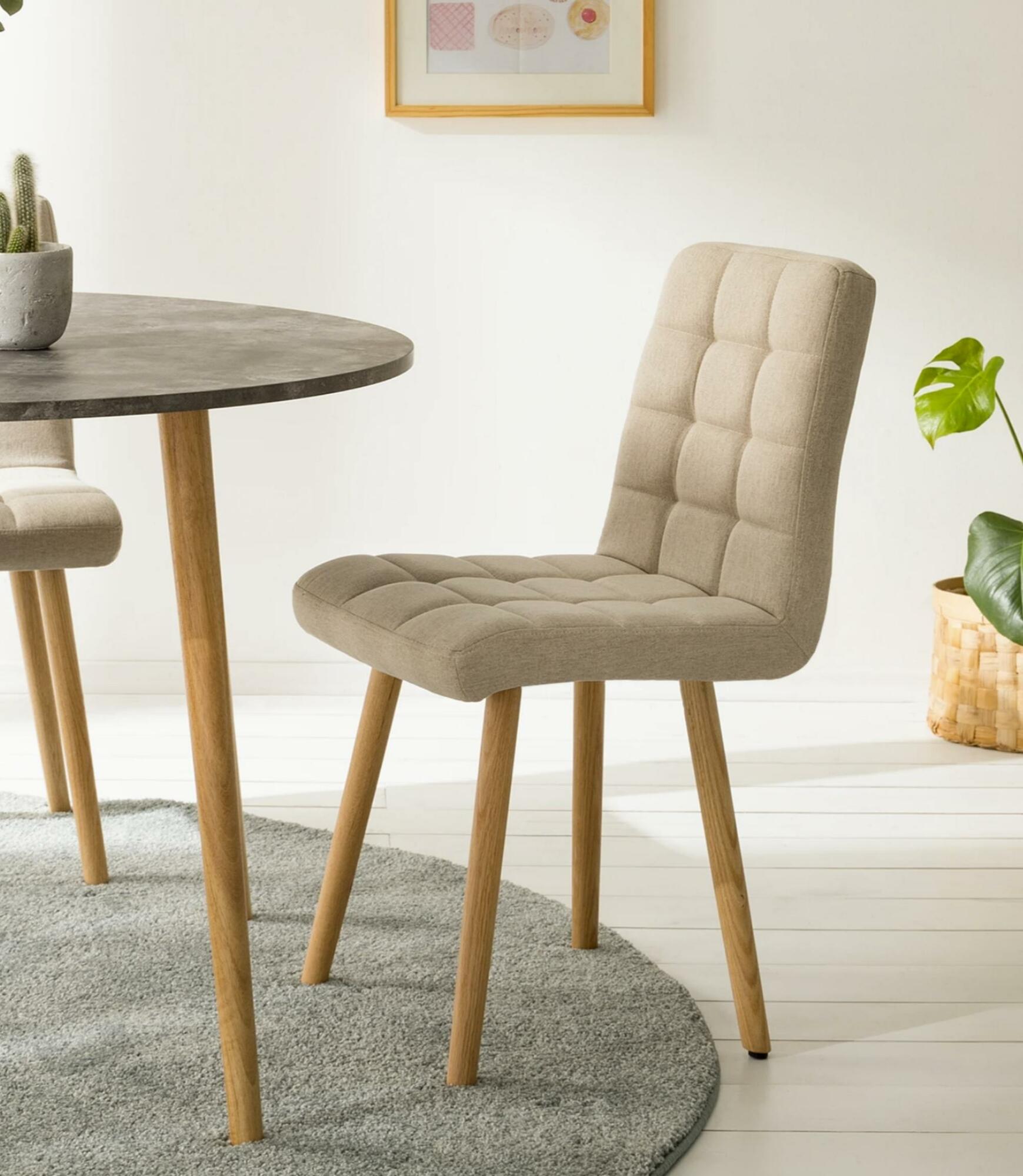 Polsterstuhl Doskie II Leinen / Eiche massiv Beige 2er Set 7