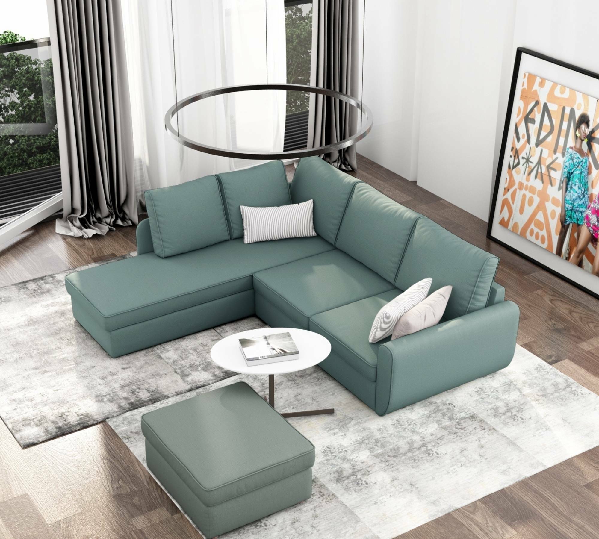 Schlafsofa Sowdon mit Récamiere Links Blaugrau 0