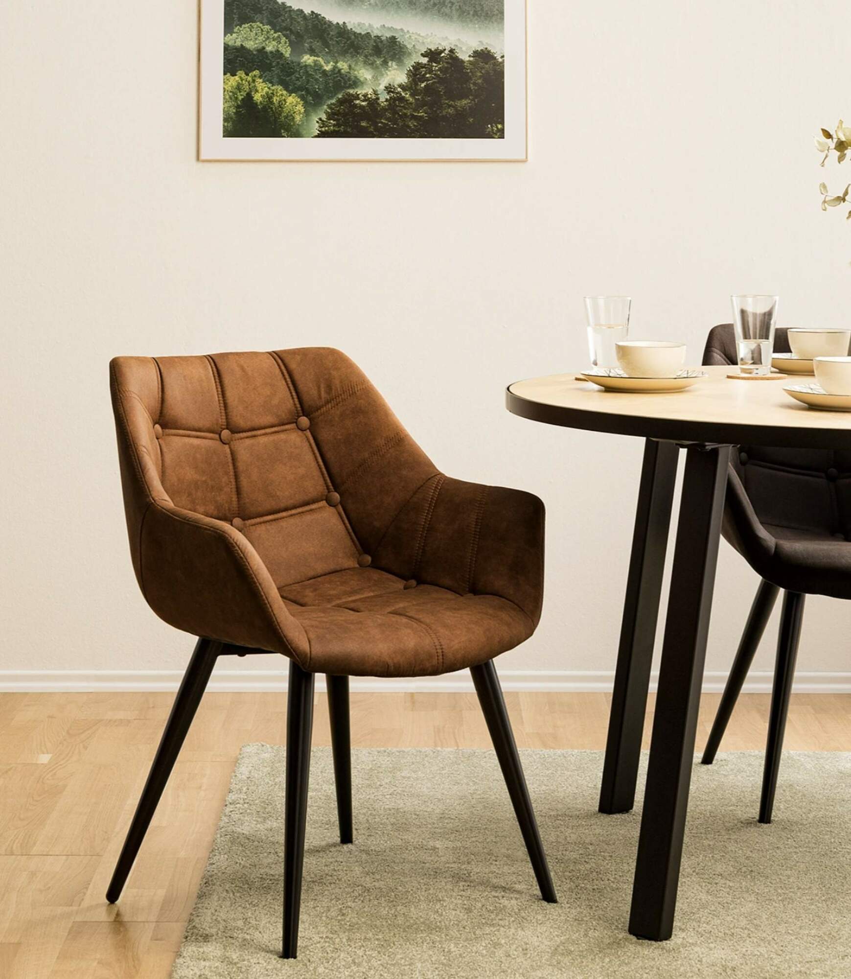 Tufted armchair microfiber cognac 5