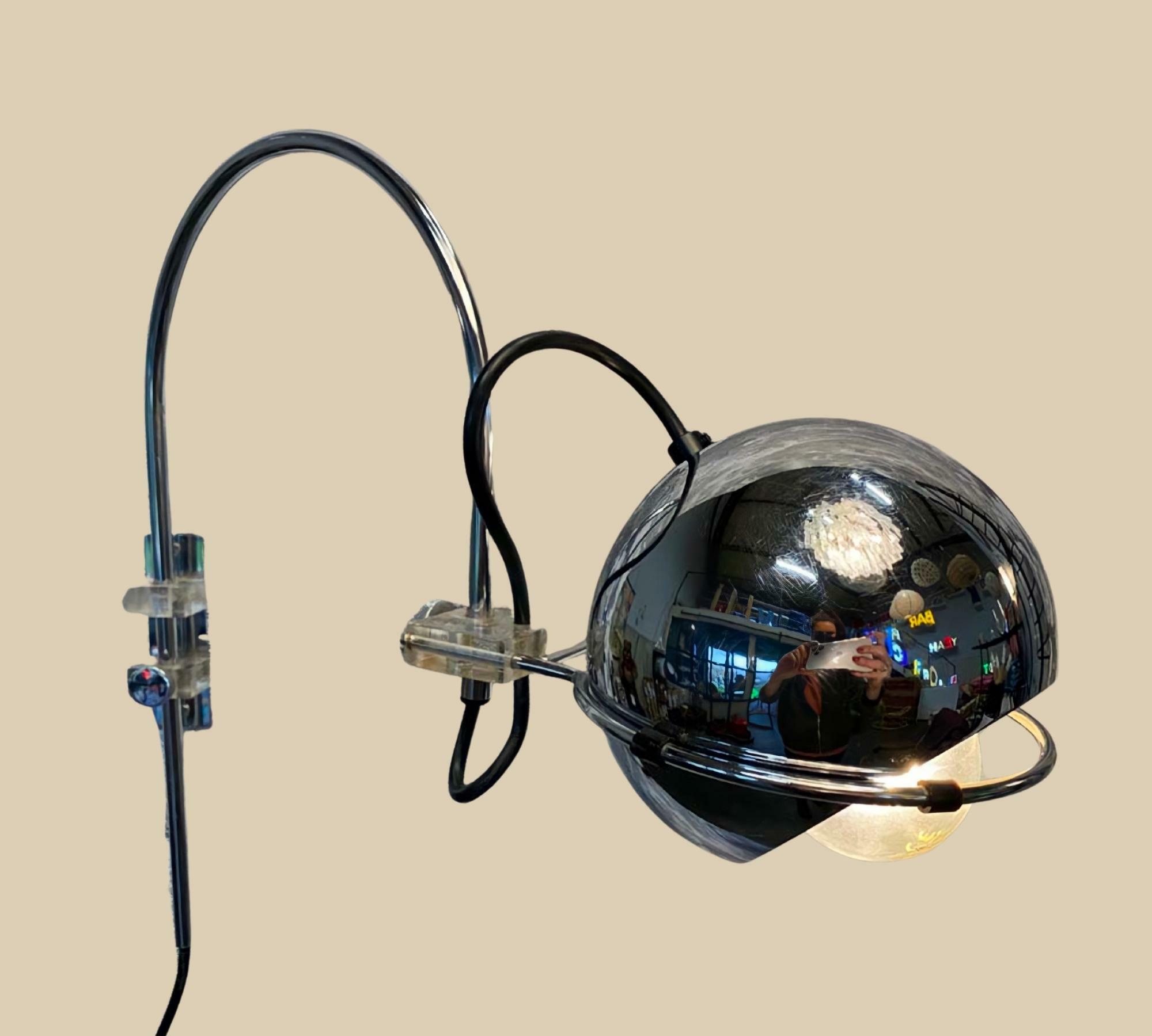 60er Jahre verchromte Eyeball-Wandleuchte aus Amsterdam 0