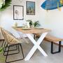 Indoor-Outdoor Massivholztisch mit weißem Stahlgestell 160cm 2