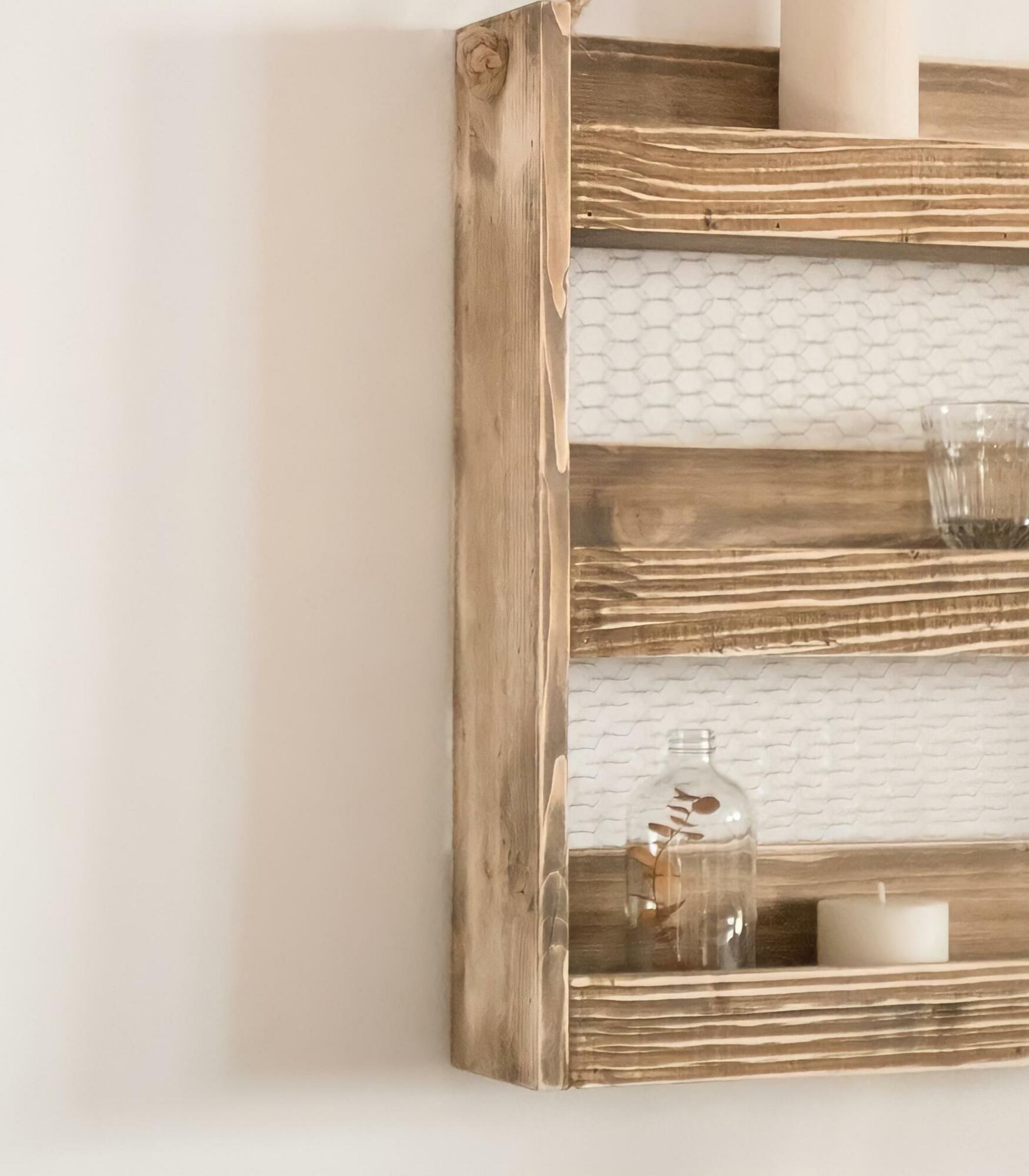 Wandregal aus recyceltem Holz mit 3 Böden Nussbaumoptik 2
