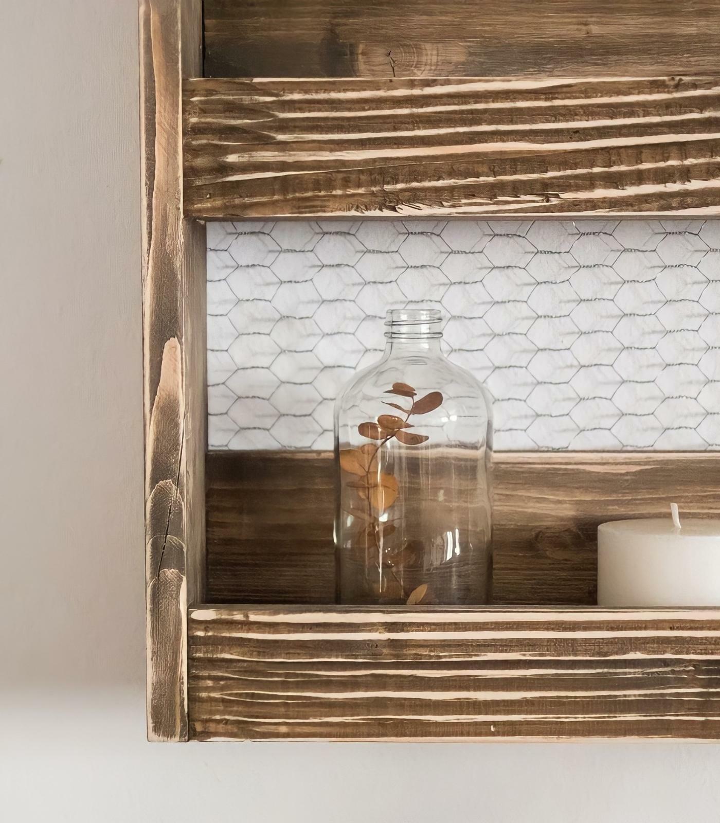 Wandregal aus recyceltem Holz mit 3 Böden Nussbaumoptik 3