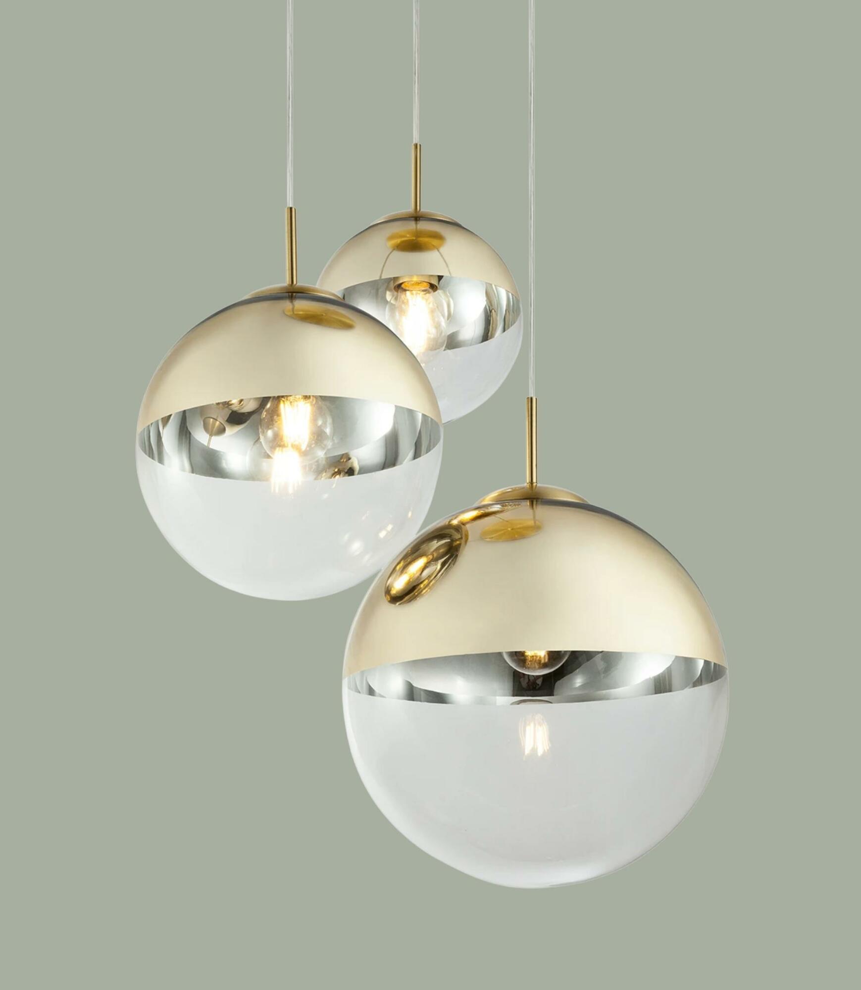 3-flammige Lampe Glas und Gold 1