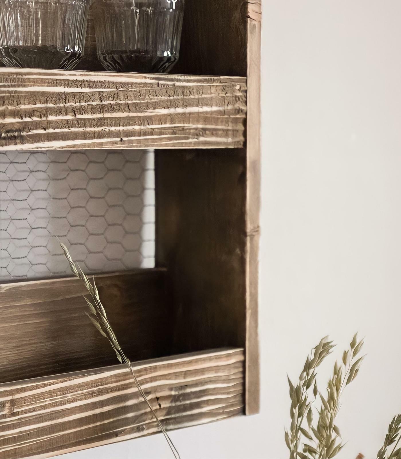 Wandregal aus recyceltem Holz mit 3 Böden Nussbaumoptik 5