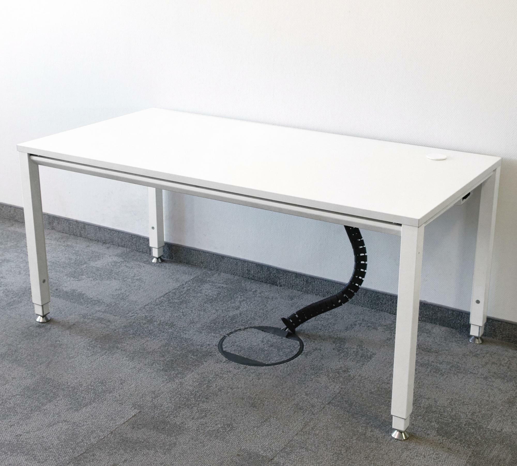 Schreibtisch Höhenverstellbar mit Kabellauf Weiß  0