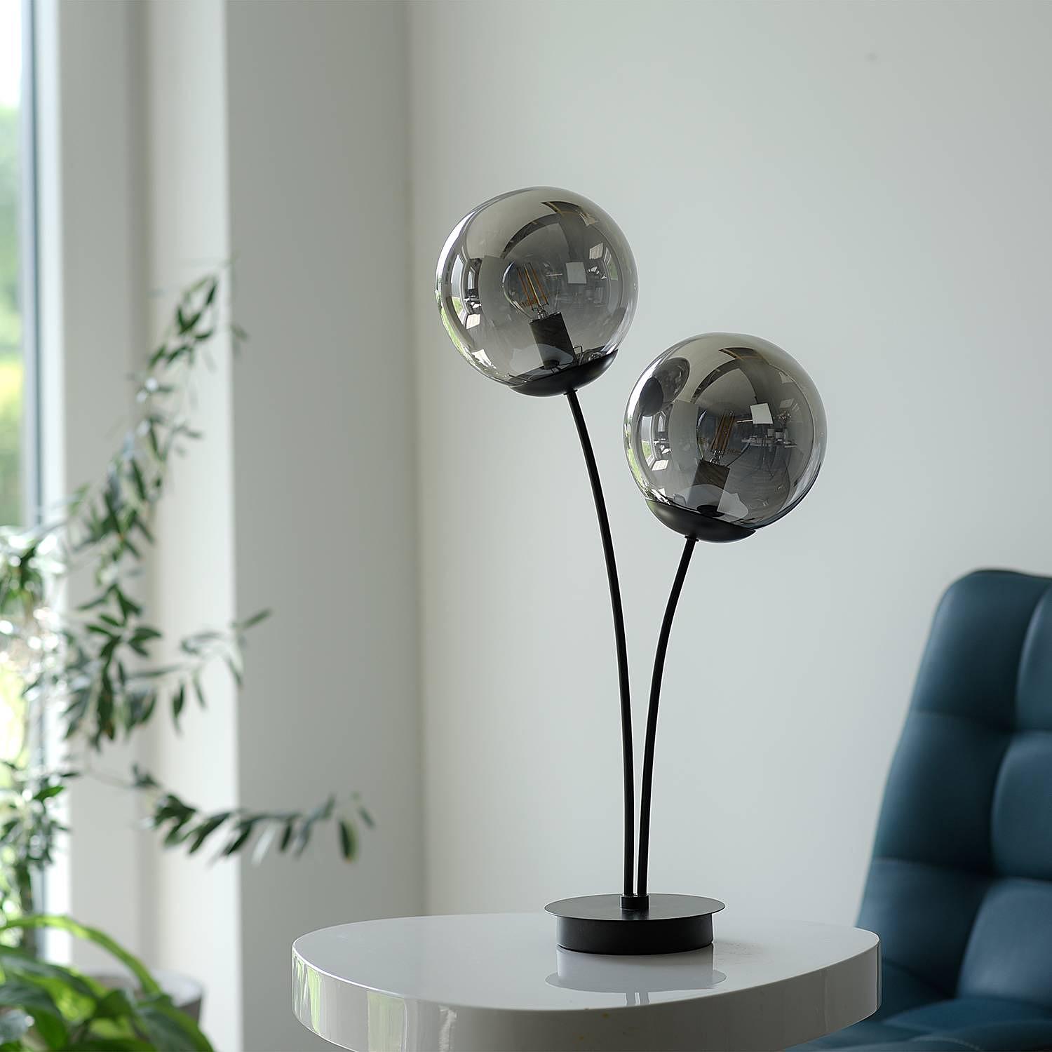2-Light Big Widow Table Lamp Smoked Glass Iron 4