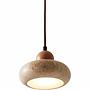 Round Pendant Light Oak Wood Travertine Cream 7