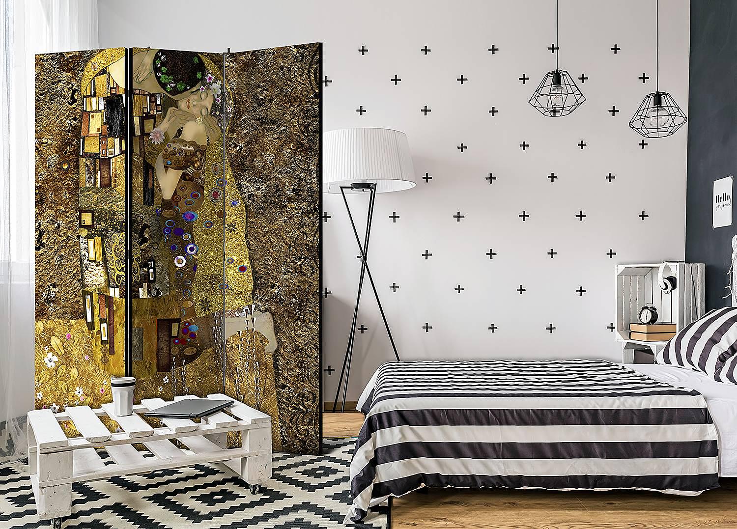 Paravent Golden Kiss Vlies auf Massivholz 2