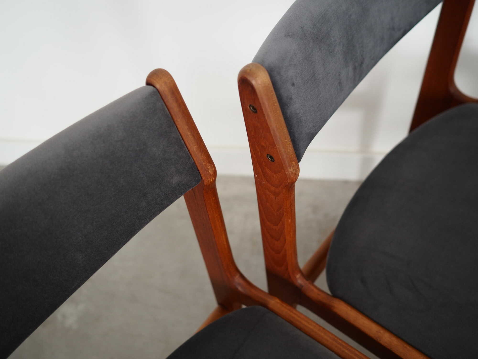 6x Chair Teak Velvet Brown 1960s 8