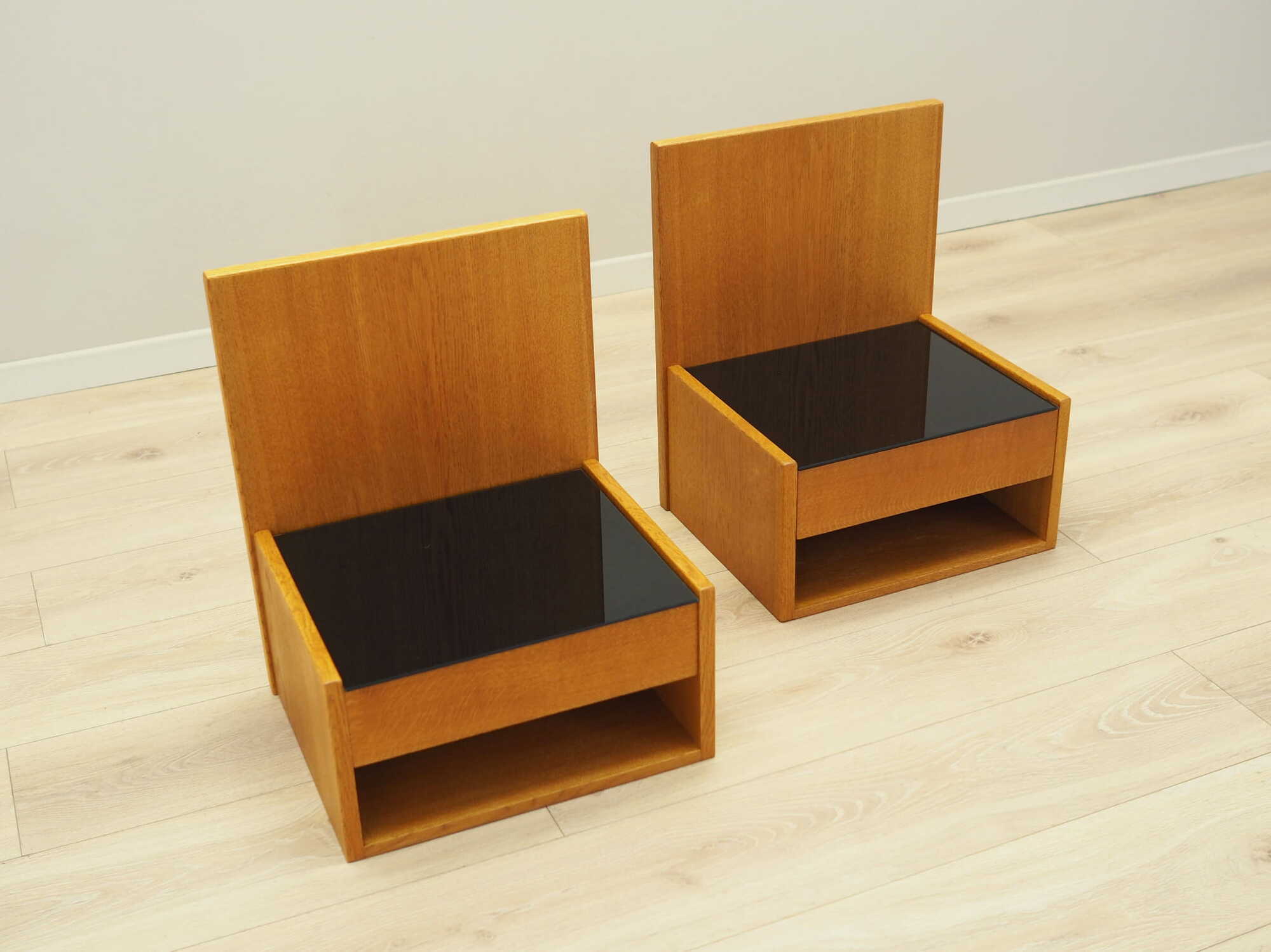 2x Hanging Nightstand Set Wood Brown 1960s 1