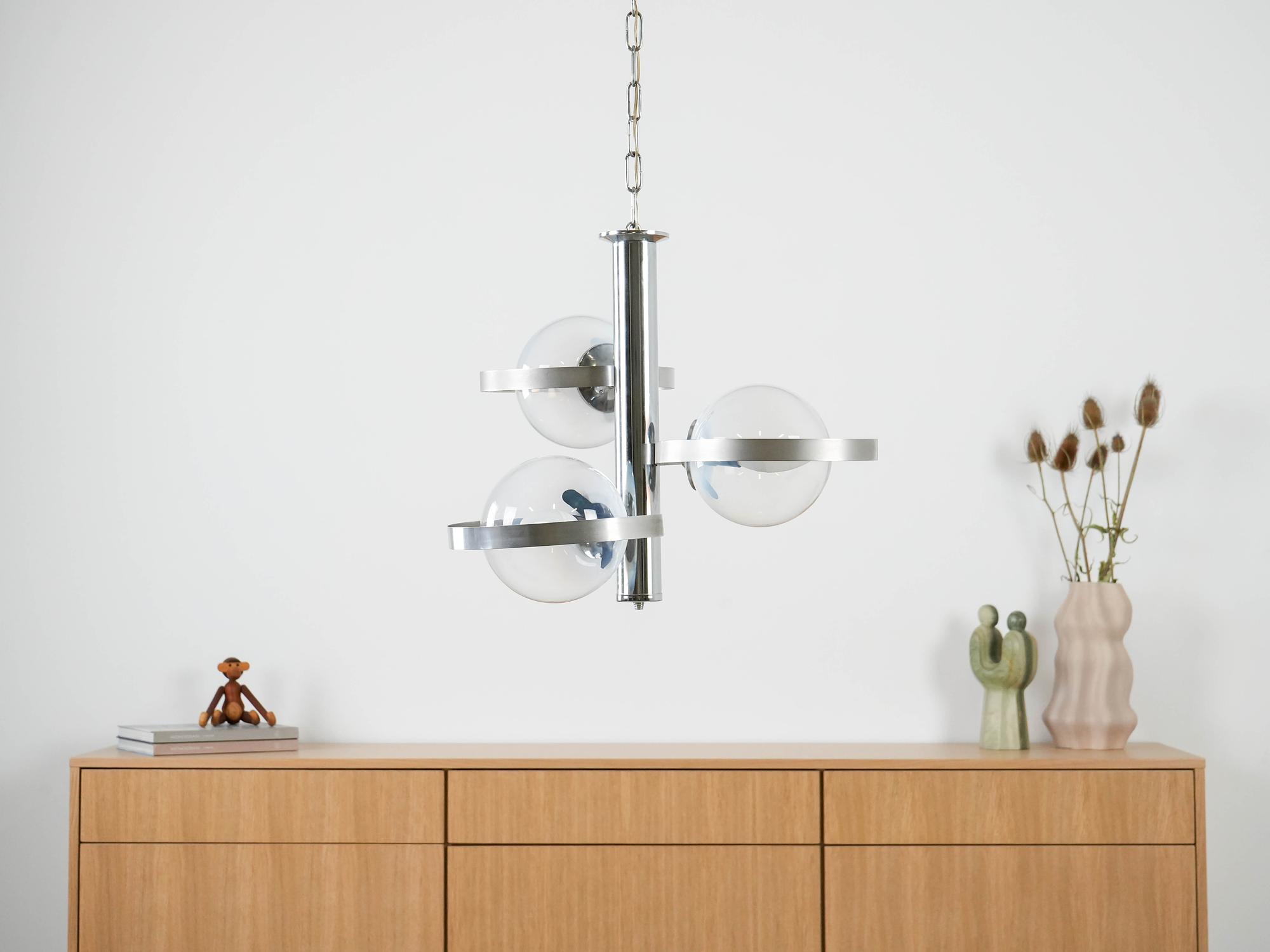 Space Age pendant lamp metal white 1970s 1