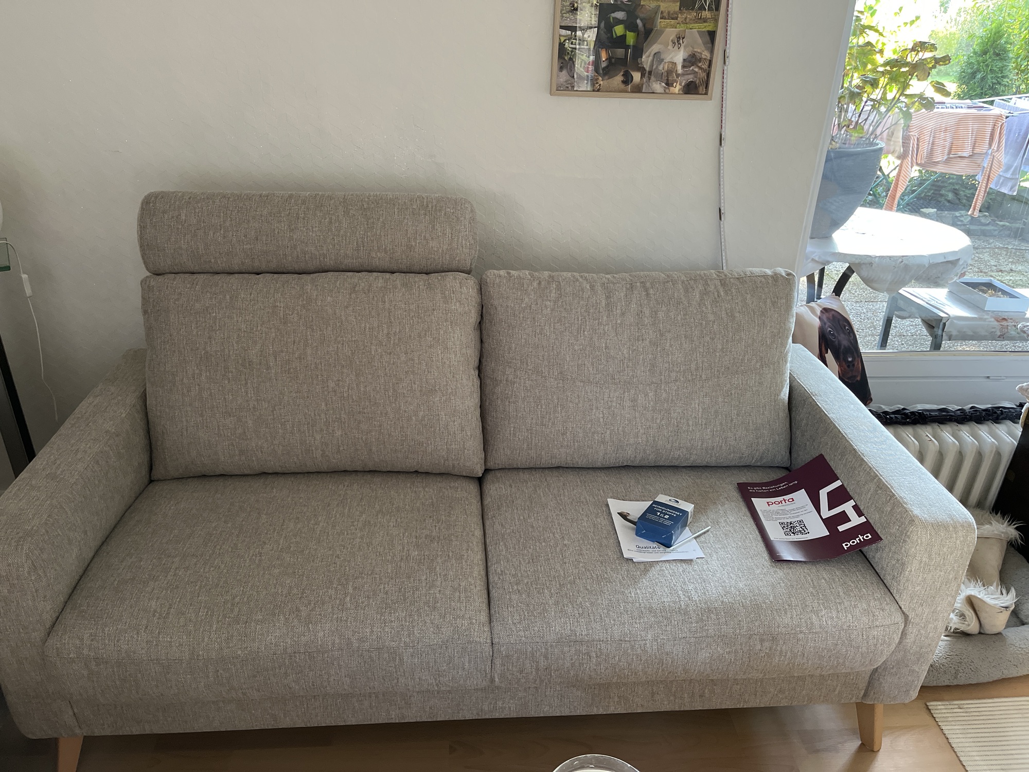 2x Sofa 2-Sitzer Leinen Holz Beige 5