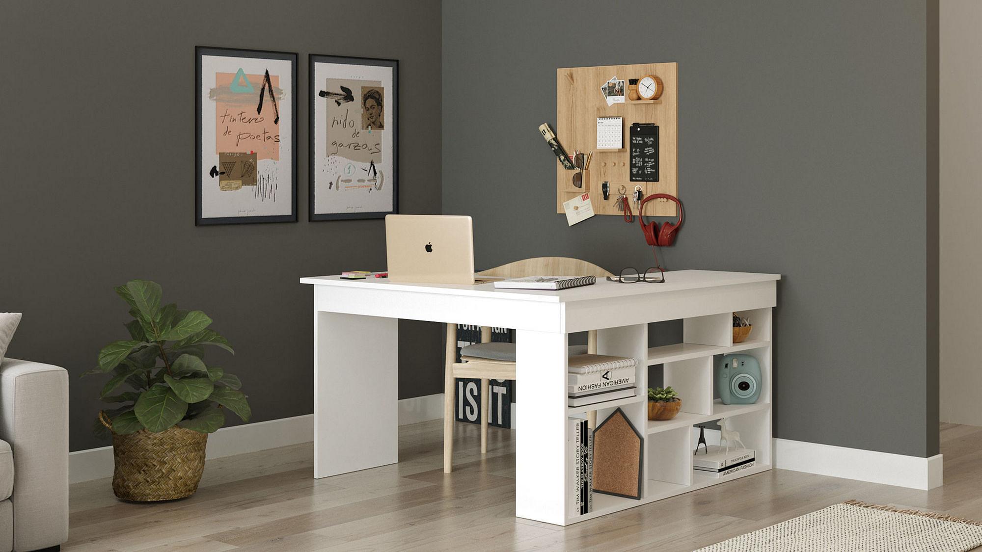 Corner desk with shelf White 4