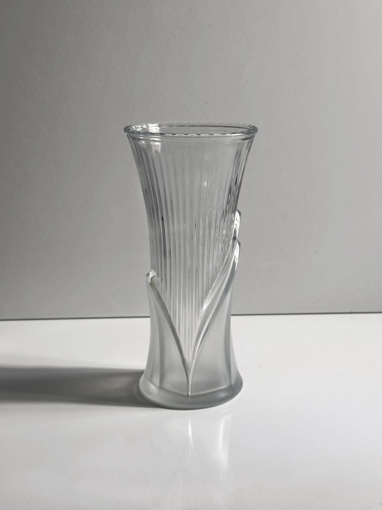 Vintage Art Deco Revival Glass Vase Transparent 1980s 1