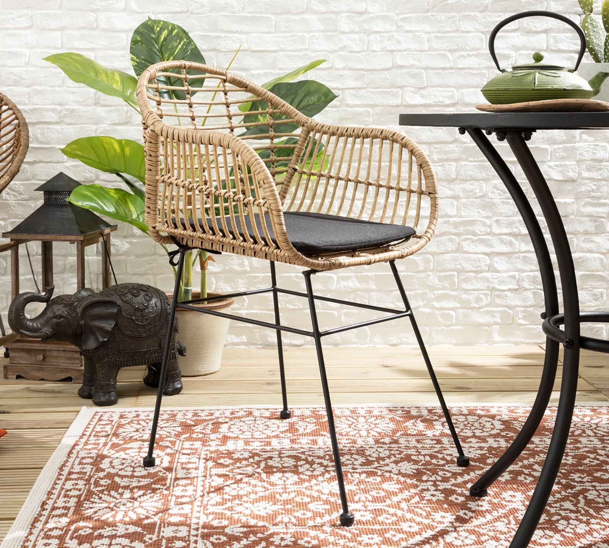 2x Gartenstuhl aus Polyrattan inkl. Sitzkissen Schwarz  0