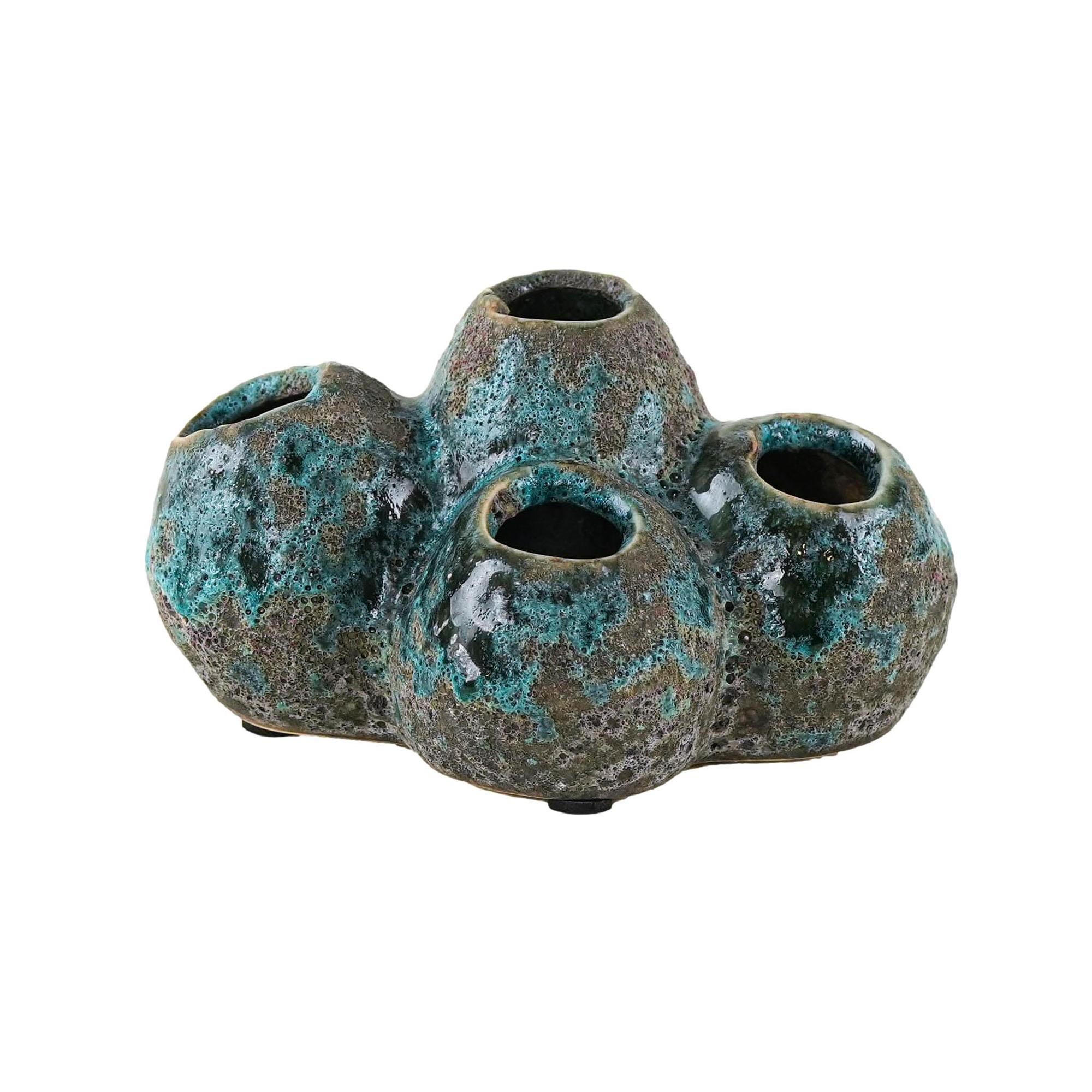 Flower Frog Vase Ceramic Turquoise 1960s 0
