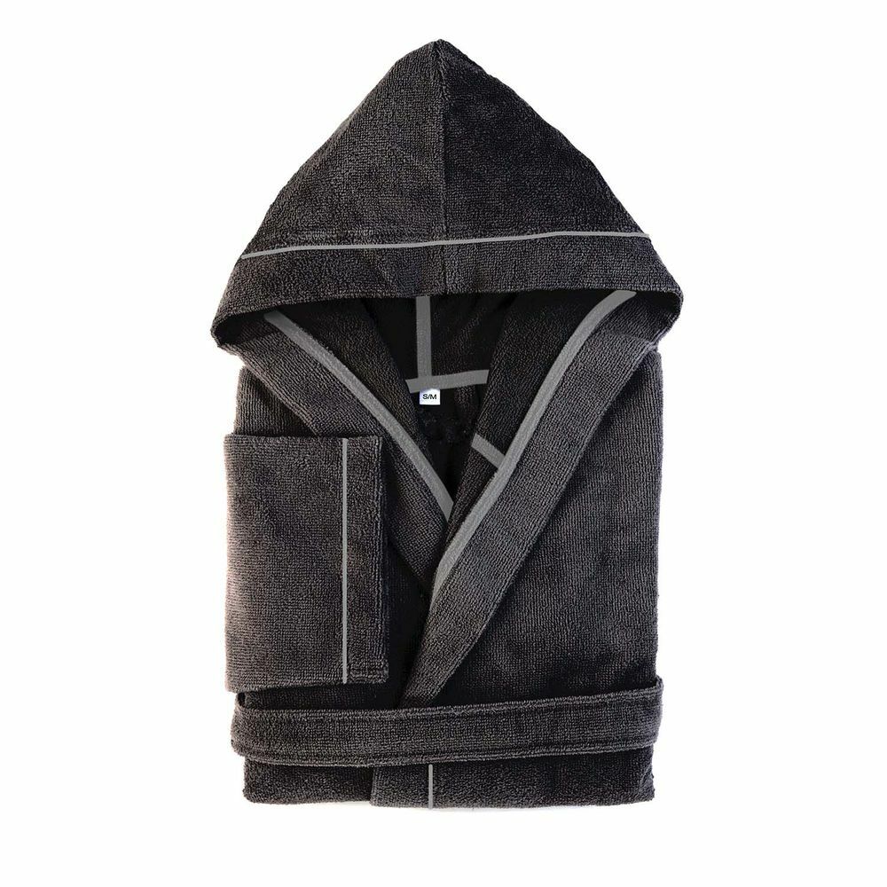 Unisex Baumwoll-Bademantel mit Kapuze Anthrazit Medium 0