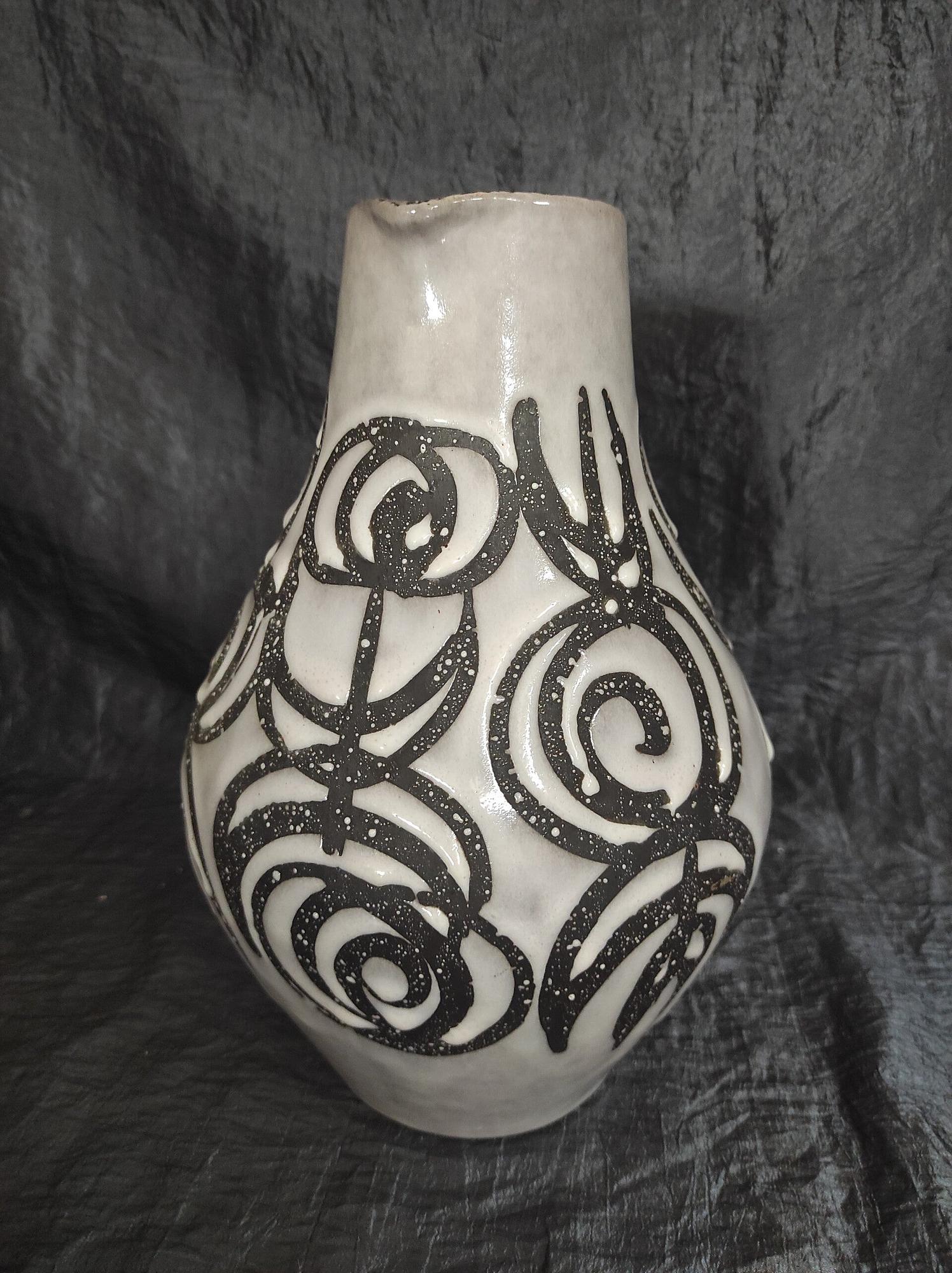 Vintage Keramik Vase Weiß Schwarz 2
