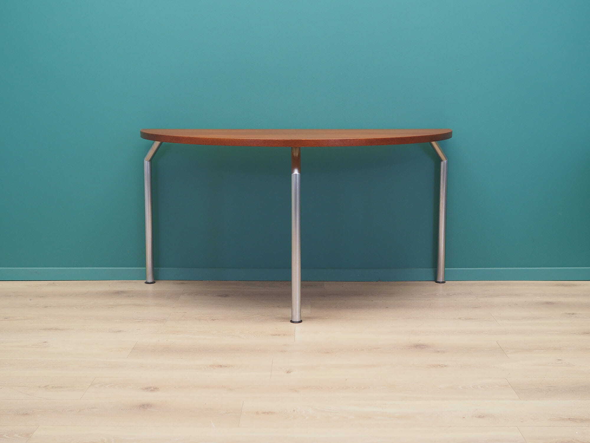 Vintage table, half-round, teak wood, metal, brown, 1970s 1