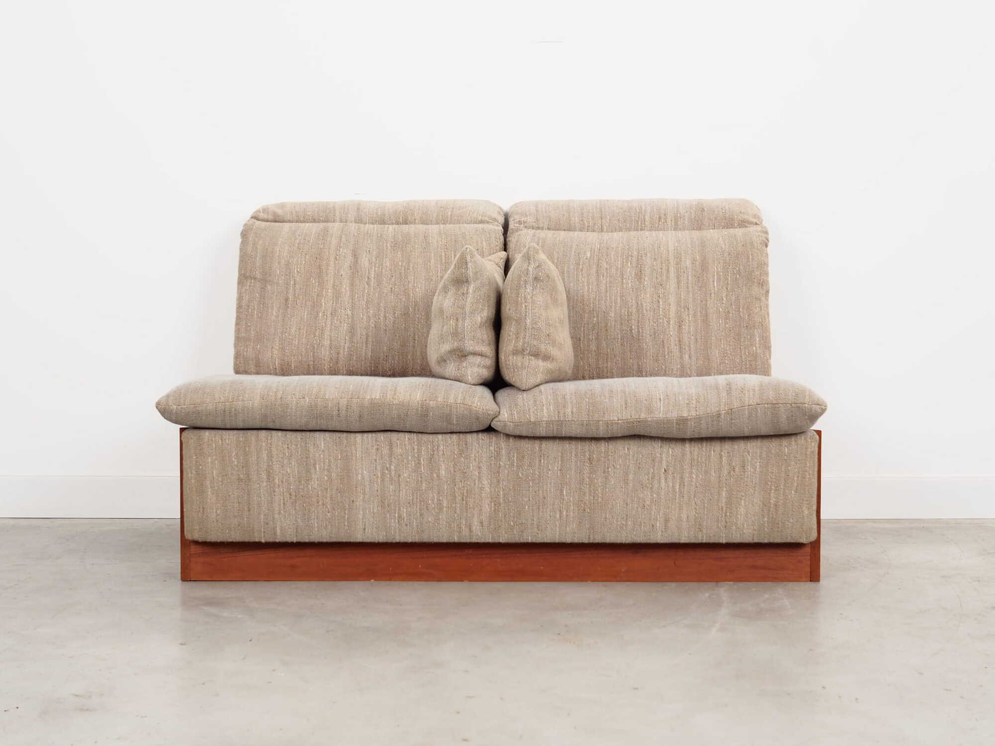 Vintage Sofa 2-seater Teak Wood Textile Gray 1970s 1