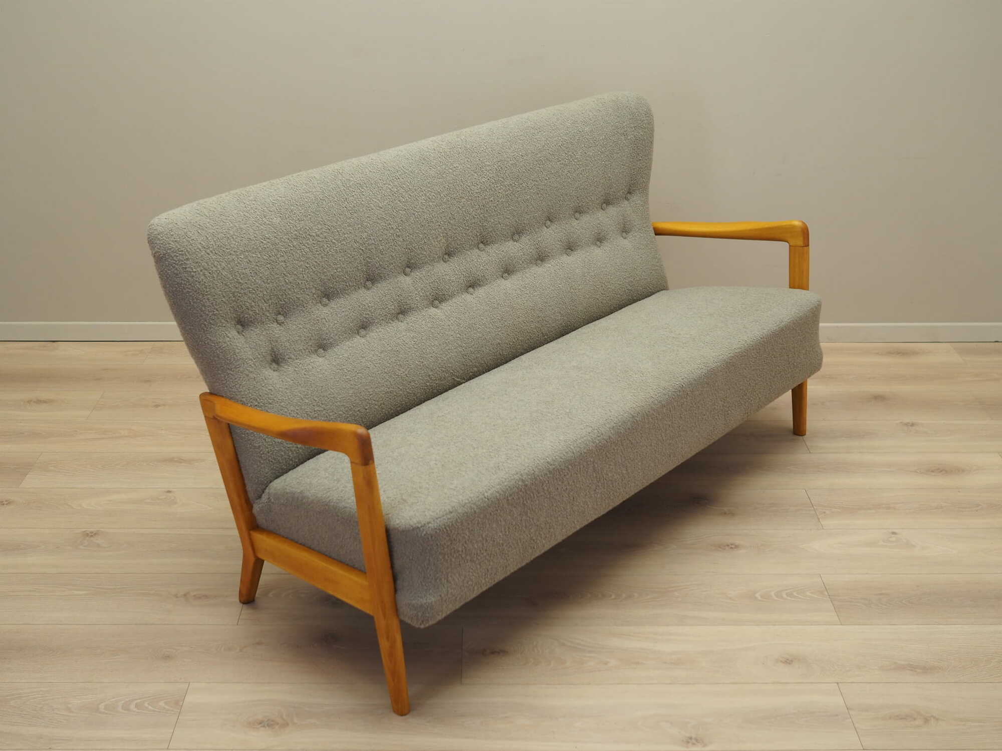 Vintage Sofa Buchenholz Textil Grau 1960er Jahre 5