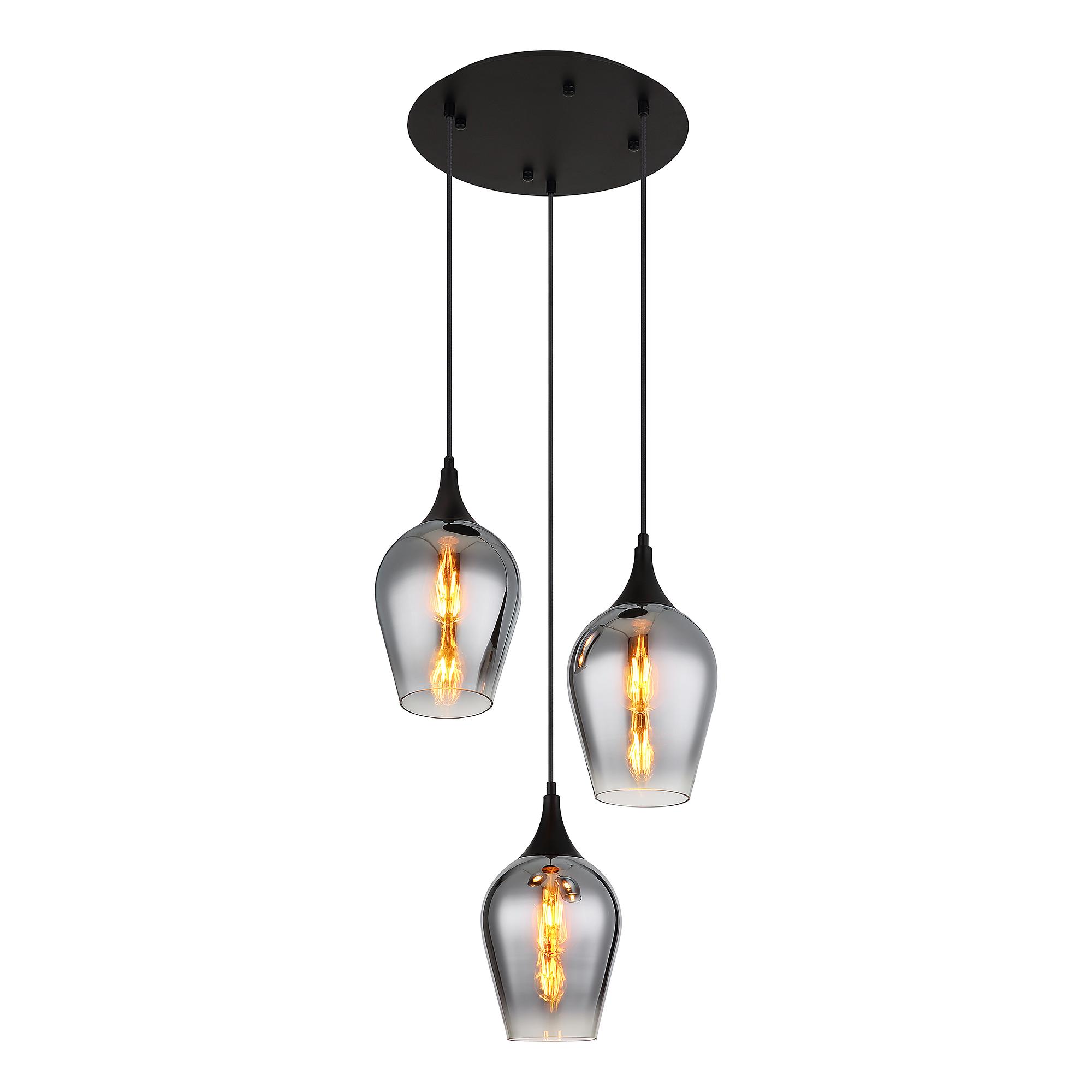 Lavus Typ B Pendelleuchte Rauchglas Eisen 3-flammig 3