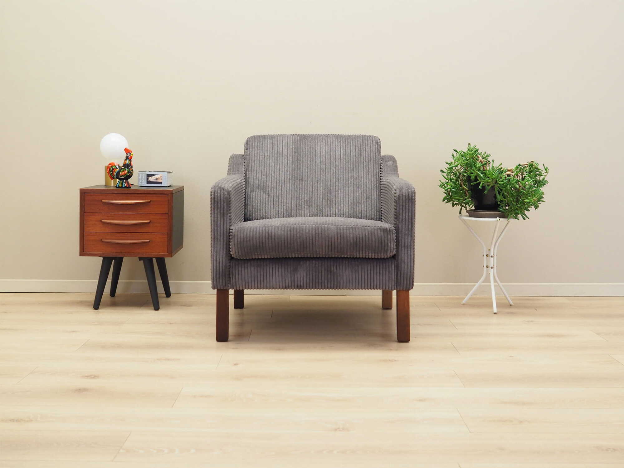Vintage armchair beech wood velvet grey 1970s 1