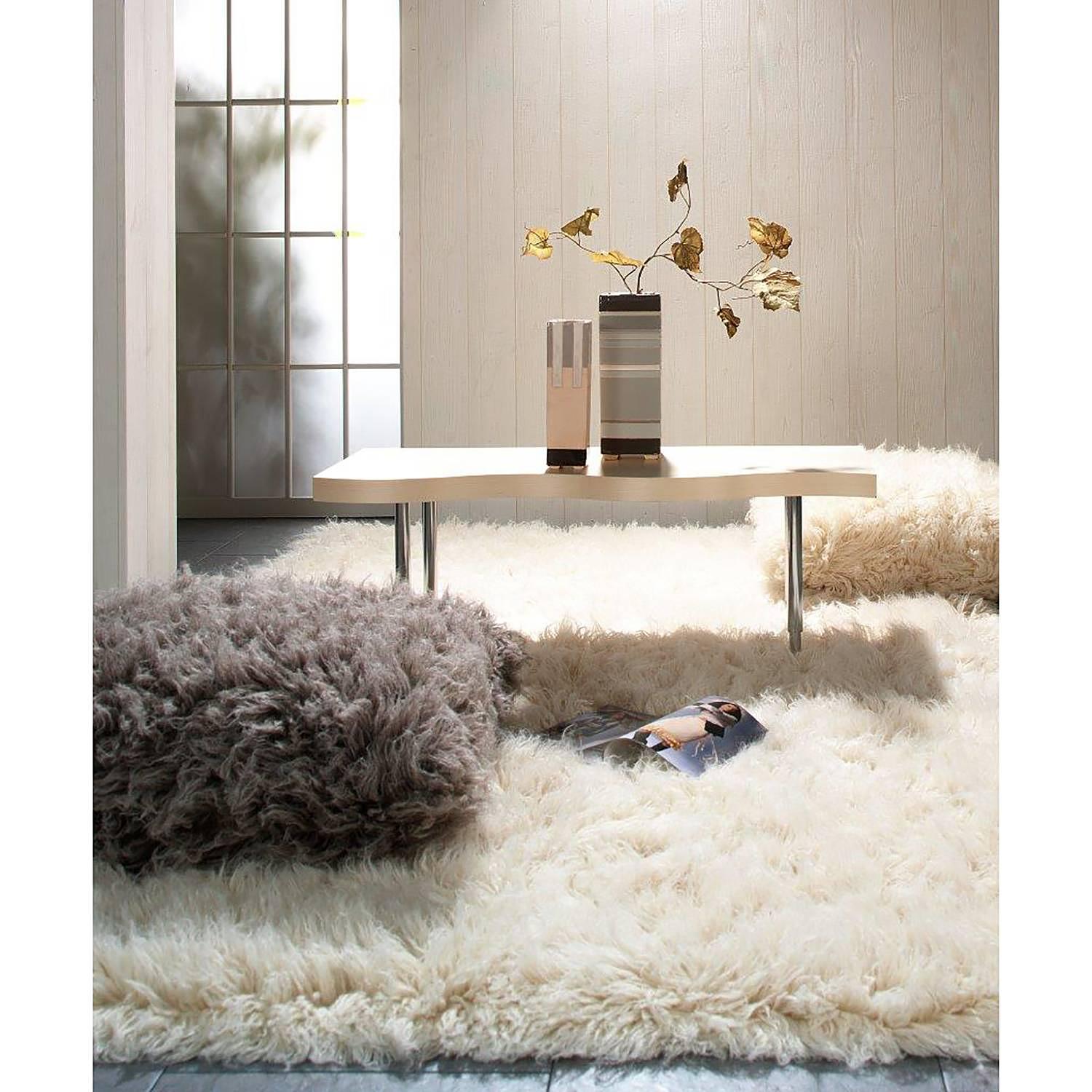 Flokos XXL Teppich Schurwolle Weiß 70 x 140 cm 2