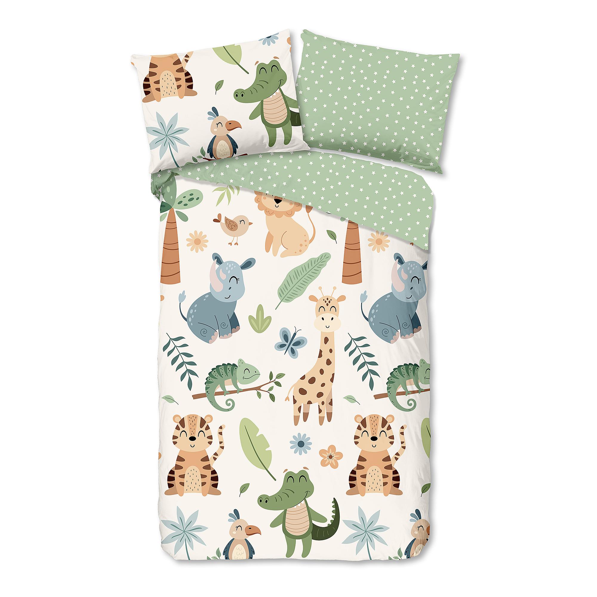 Kinder-Bettwäsche Renforcé Grün 140x200cm Kissen 70x90cm 1