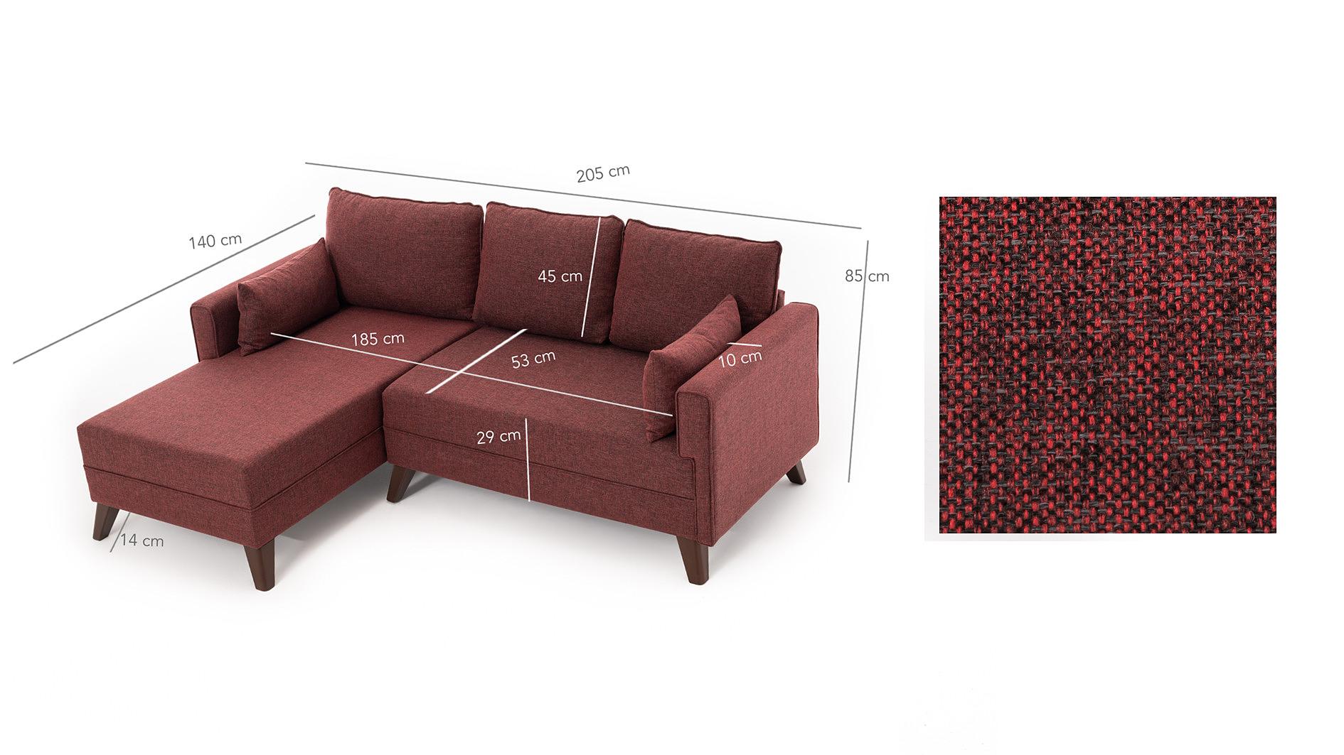 Bella Sofa Récamiere Links mit Hocker Rot 6