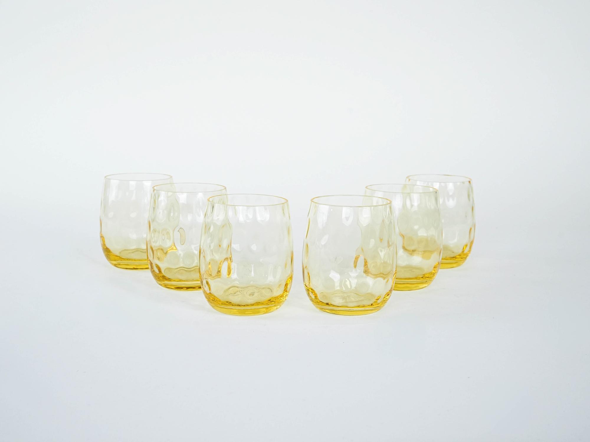 Glass Set 6-Piece Yellow Transparent 1970s 2