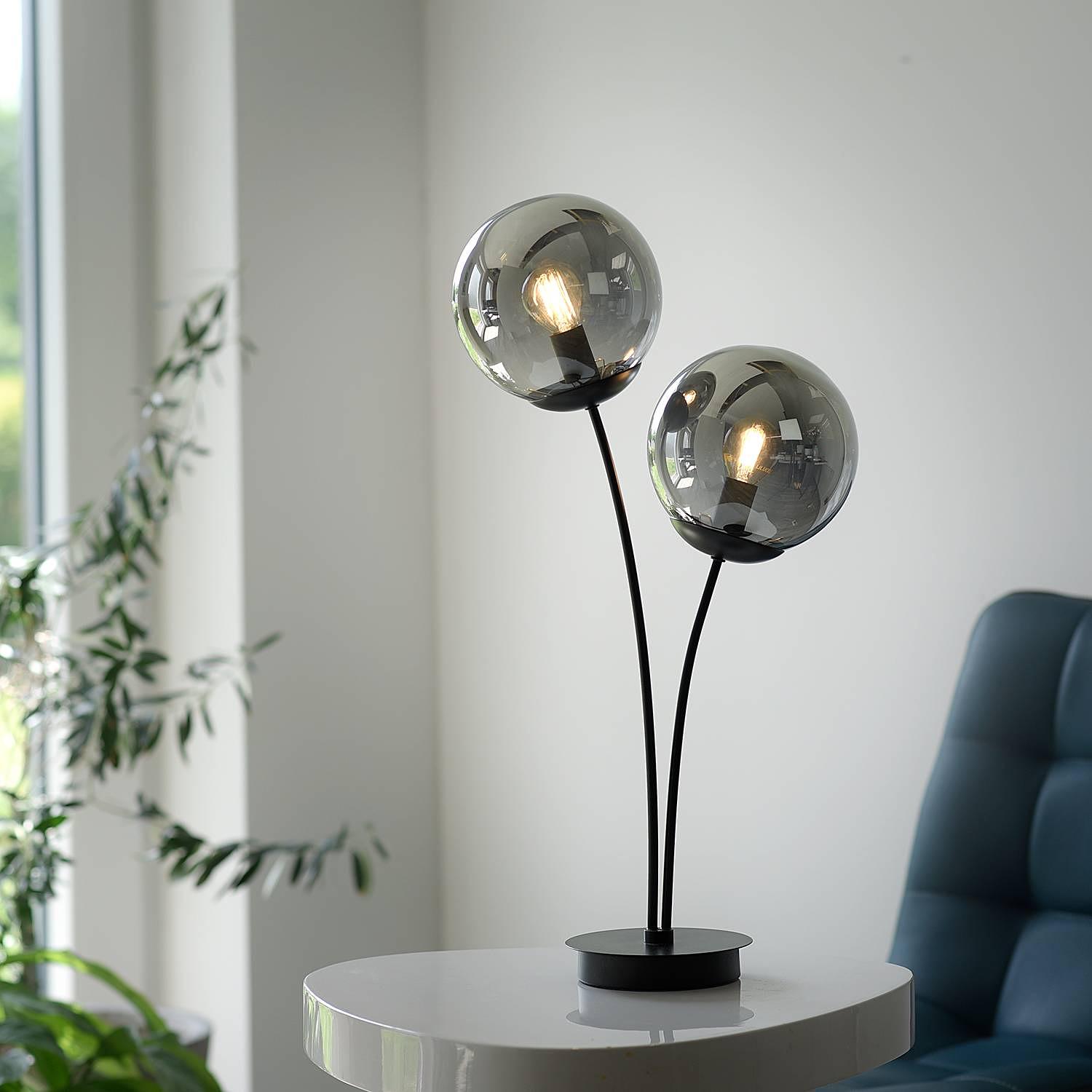 2-Light Big Widow Table Lamp Smoked Glass Iron 3
