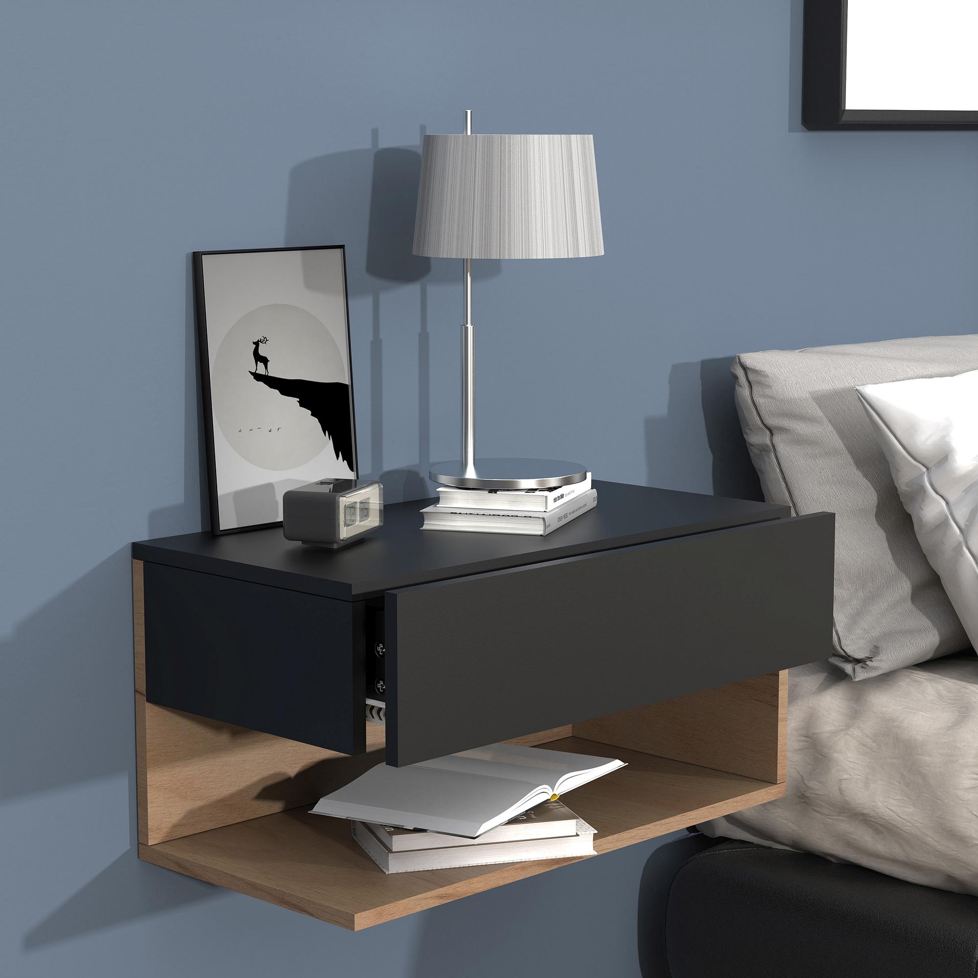 Floating Nightstand Usal XL Oak Decor Black 60 cm 2