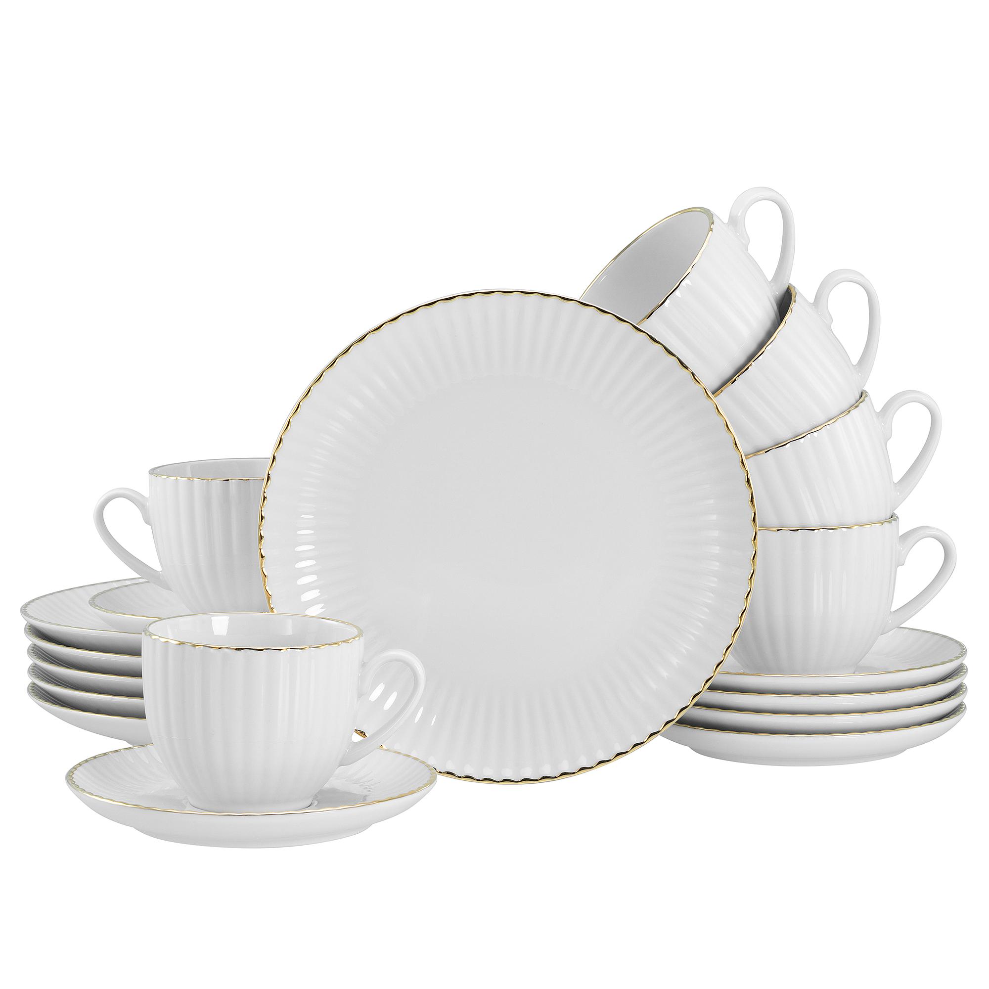 Allegra Kaffeeservice Goldband Porzellan Weiß 1