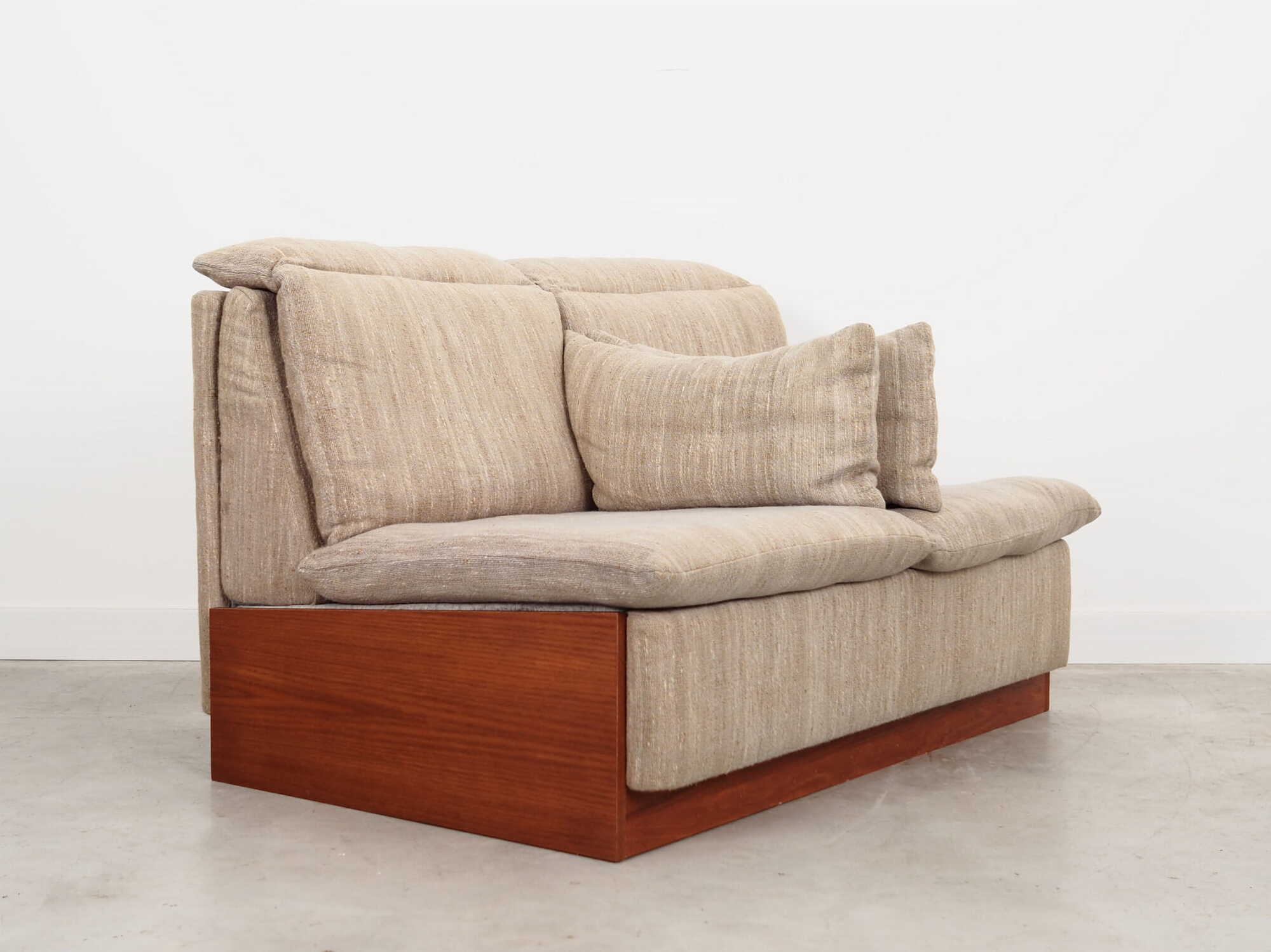 Vintage Sofa 2-seater Teak Wood Textile Gray 1970s 5