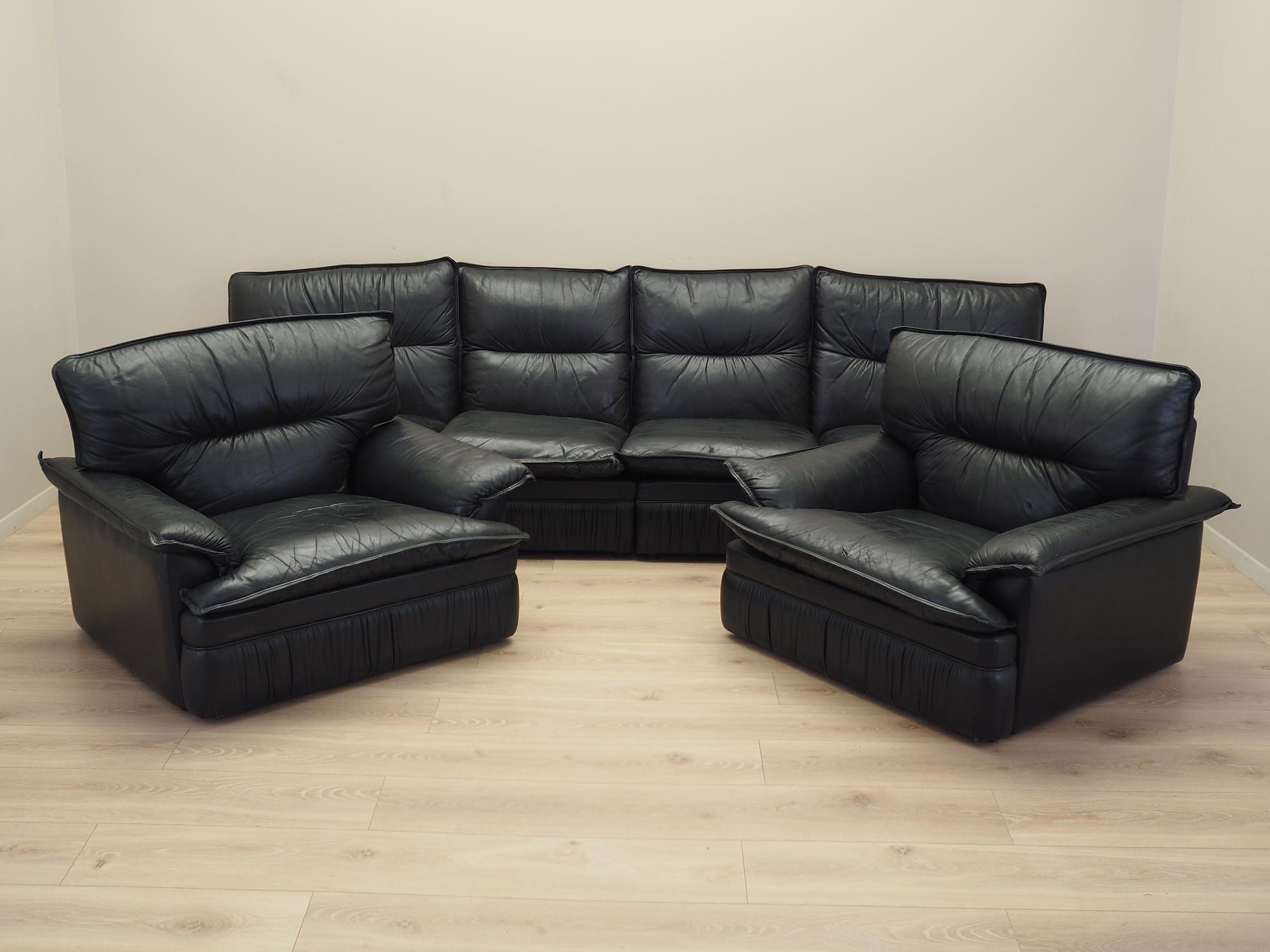 Sessel Leder Schwarz 1960er Jahre 1