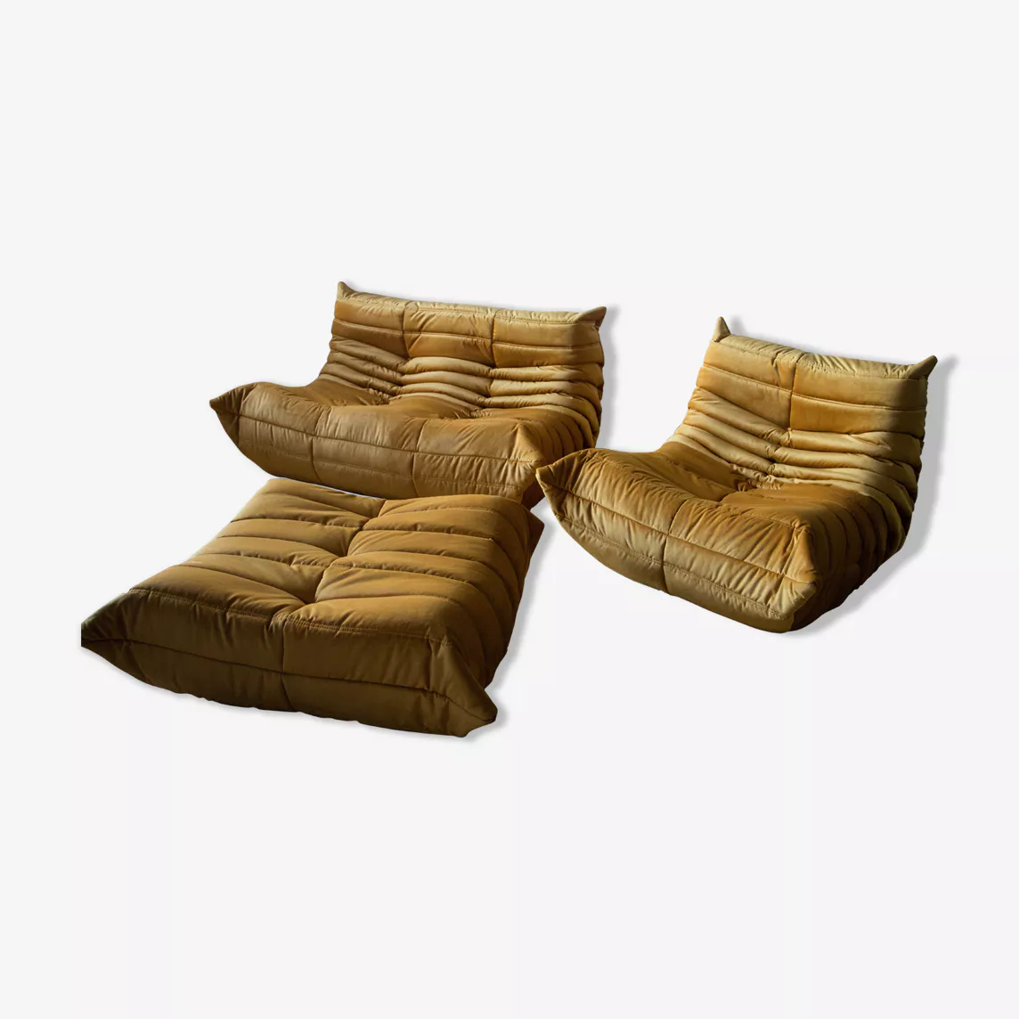 Togo Lounge Set 3-piece Velvet Gold Yellow 0