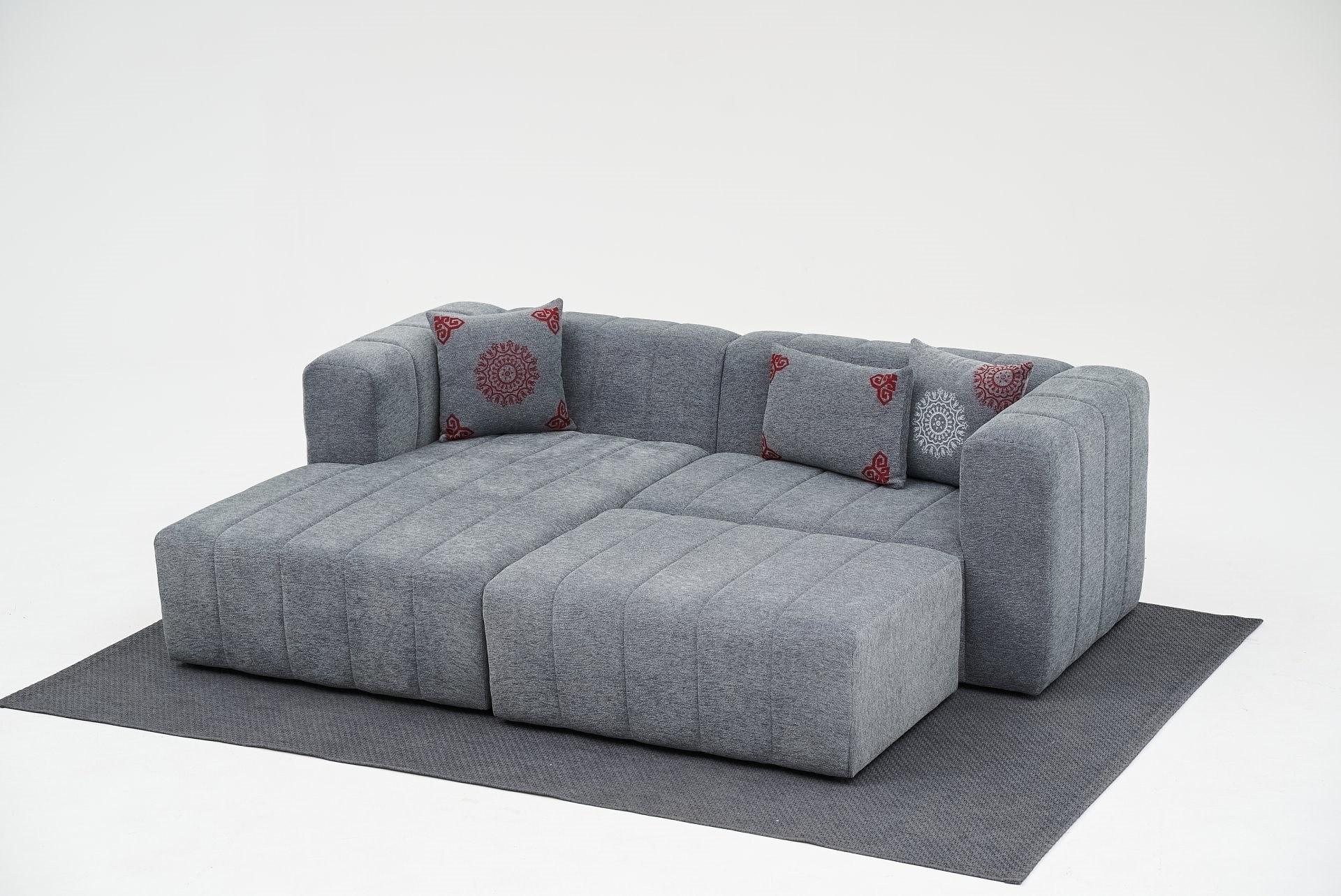 Beyza Sofa Récamiere Links mit Hocker Grau 4