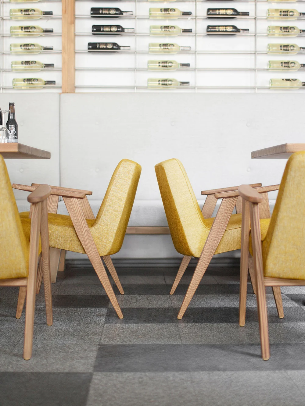 366 Sessel Holz Bouclé Gelb 2