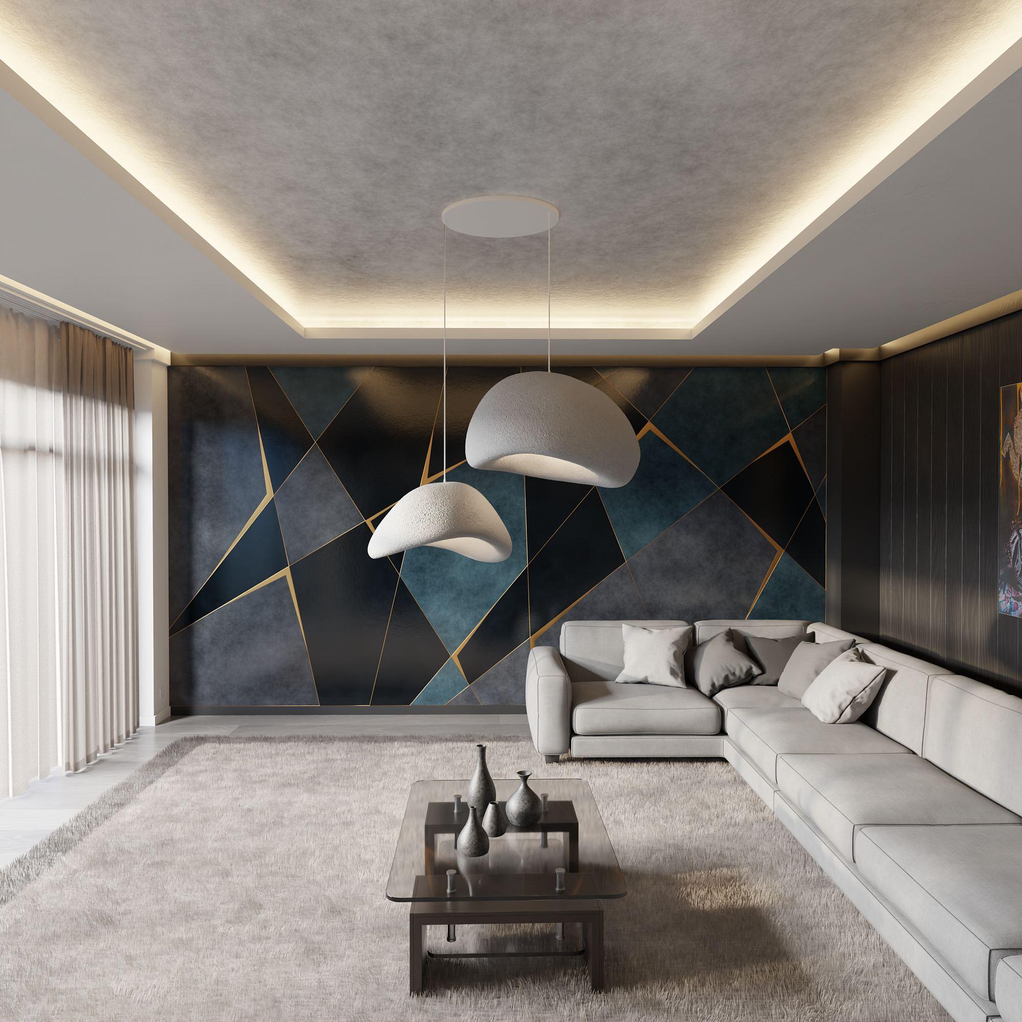 2-Flammig Wabi Sabi Plasterglows Pendelleuchte Beton Grau 4