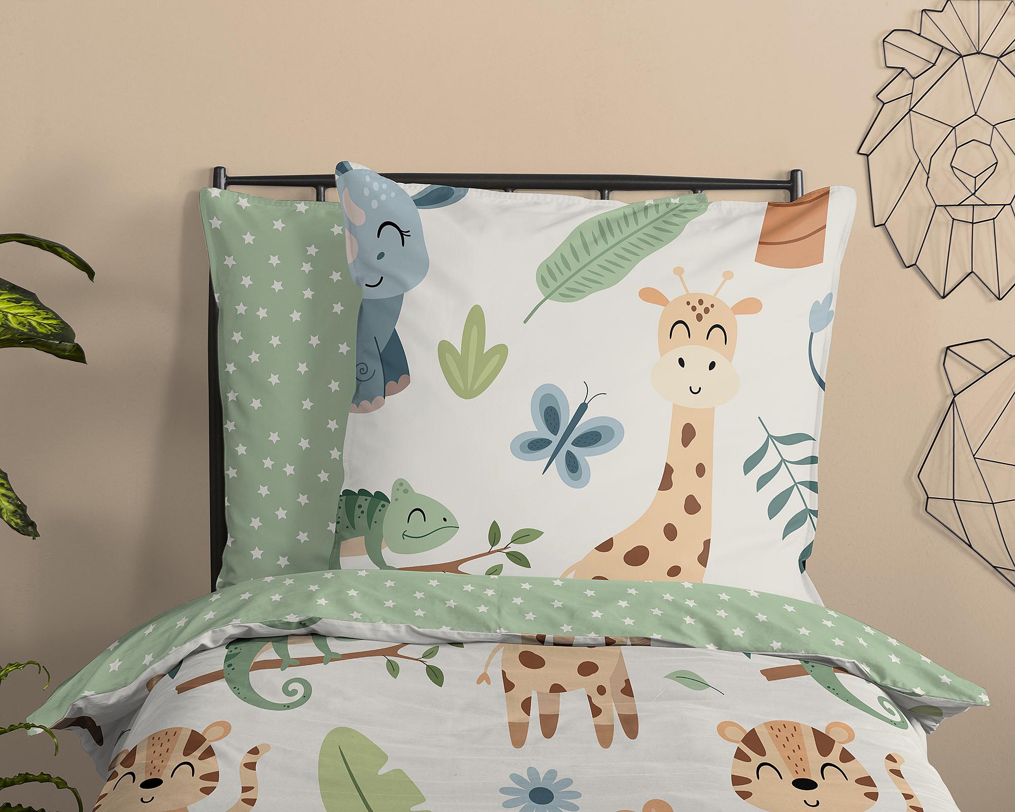 Kinder-Bettwäsche Renforcé Grün 140x200cm Kissen 70x90cm 3