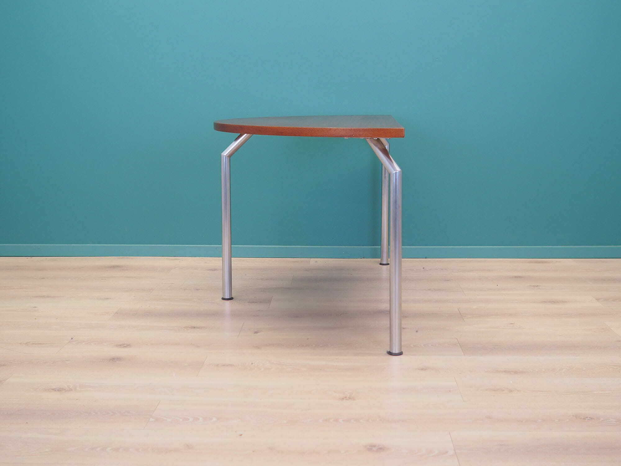 Vintage Tisch Halbrund Teakholz Metall Braun 1970er Jahre 2
