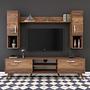Lowboard with wall shelf with doors walnut brown 2
