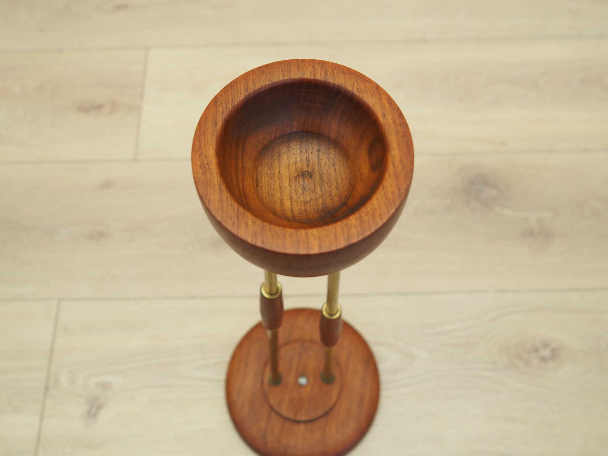 Vintage Ashtray Teak Wood Metal Brown 1970s 2