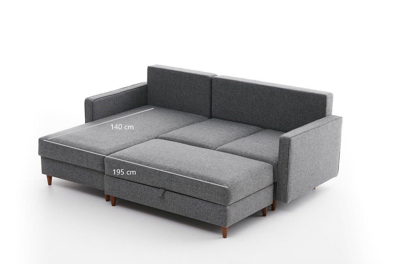 Eva Sofa Chaise Lounge Left with Pouf Grey 7