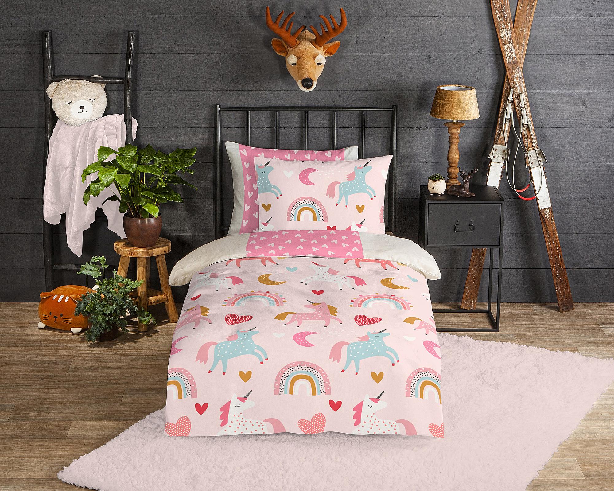 Yaroupi Bettwäsche Flanell Rosa 140x200cm Kissen 70x90cm 2